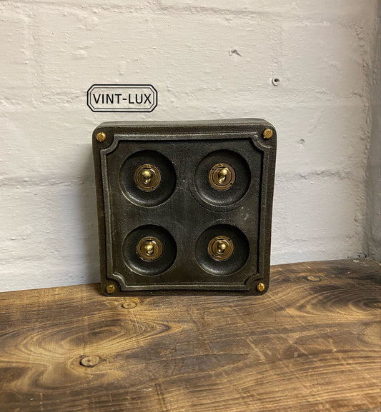 4 Gang 2 Way Black Zinc Solid Cast Metal Light Switch Industrial - BS EN Approved Vintage Crabtree 1950’s Style