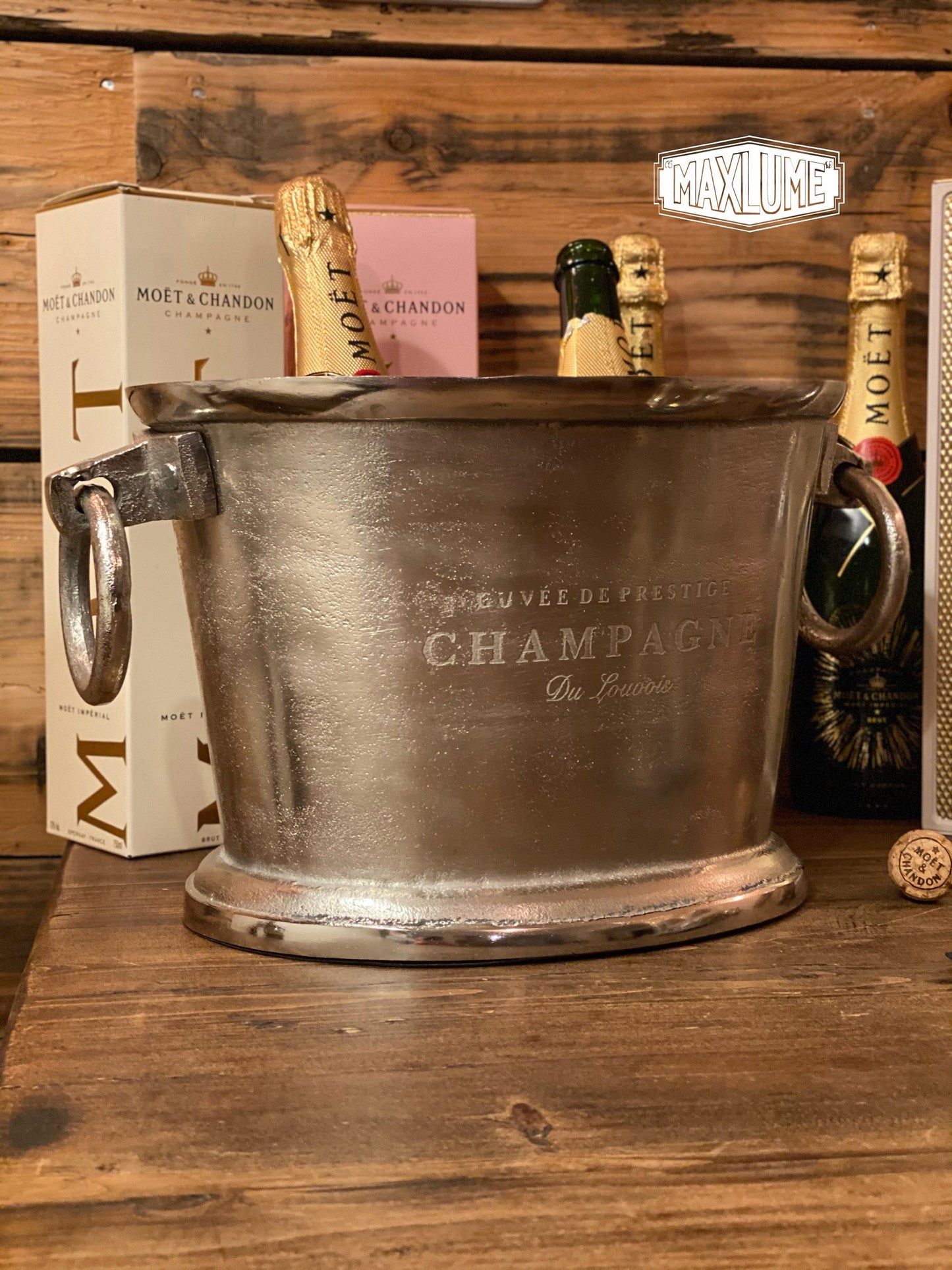 Maxlume ~ Great Gatsby ~ Solid Cast Engraved Champagne Ice Bucket | Wine Cooler