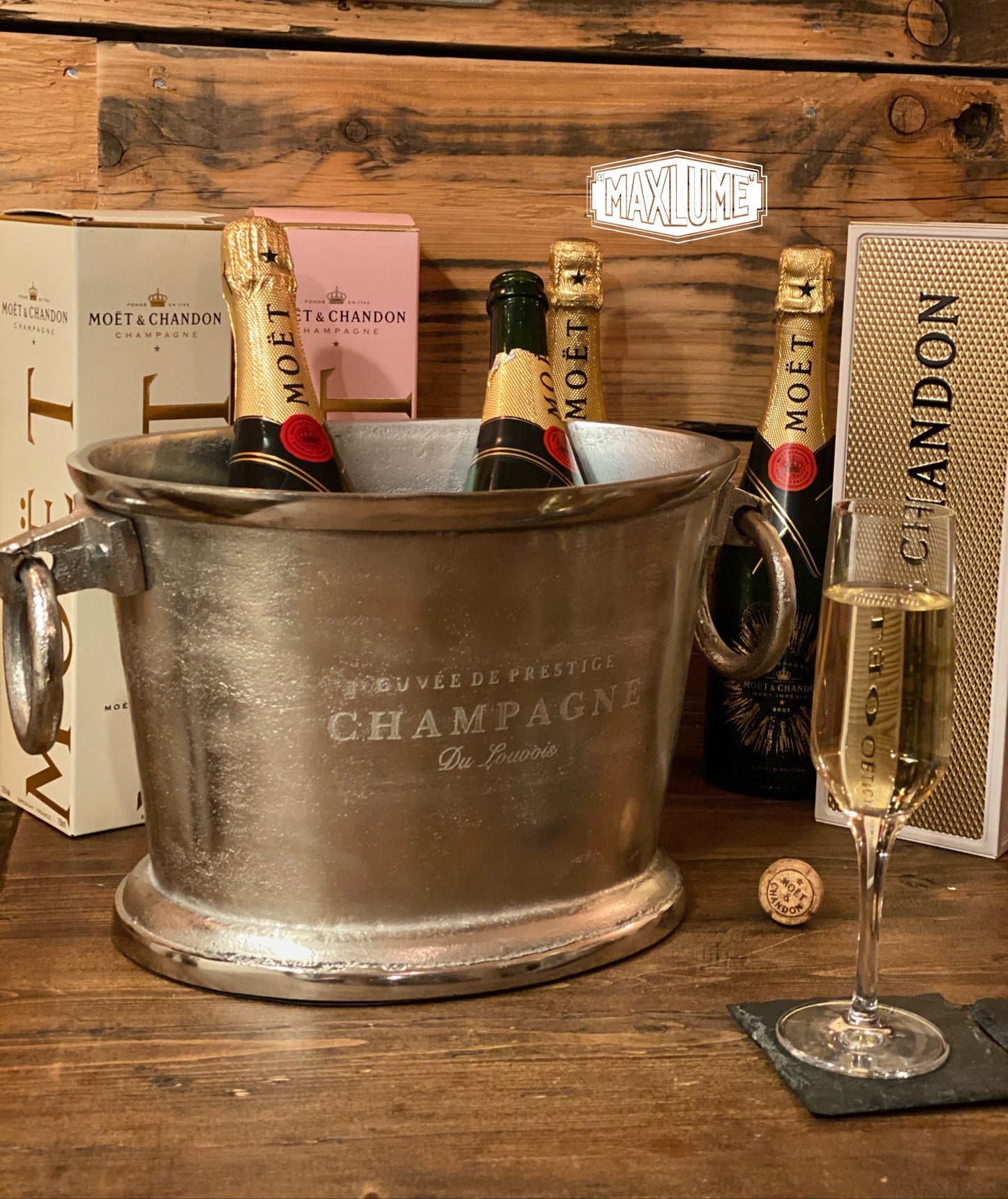 Maxlume ~ Great Gatsby ~ Solid Cast Engraved Champagne Ice Bucket | Wine Cooler