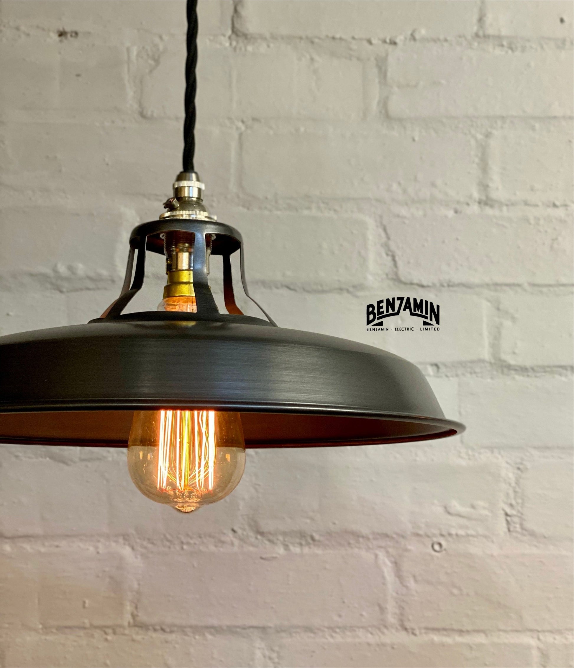 Bramerton ~ Pewter Grey Benflux Industrial Shade 1926 Design Pendant Set Light | Ceiling Dining Room | Kitchen Table | Vintage | 12 Inch