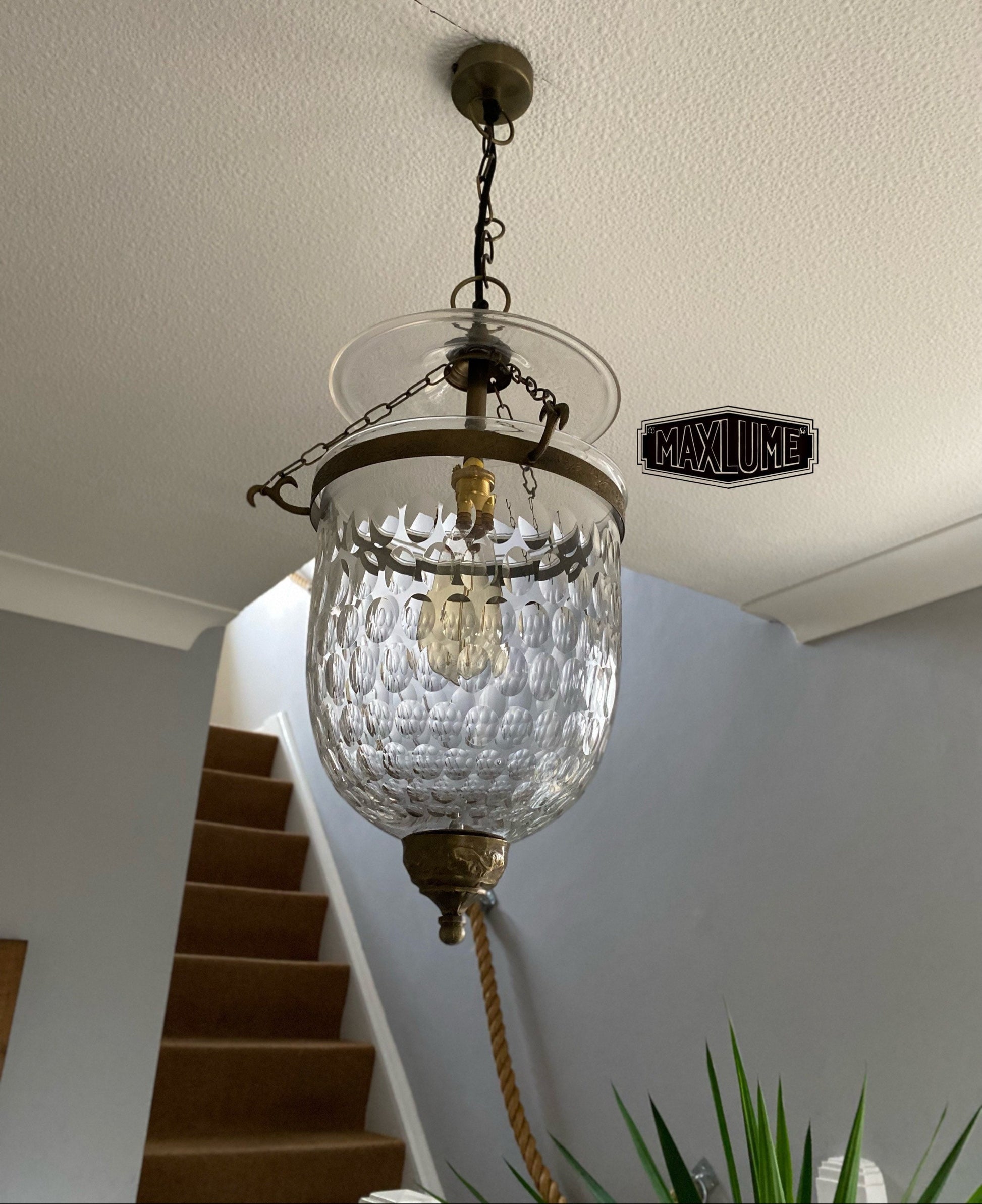 Maxlume ~ Bell Jar Glass Globe Lantern Luxury Chandelier Light ceiling dining room Antique Bronze Georgian Ceiling Pendant