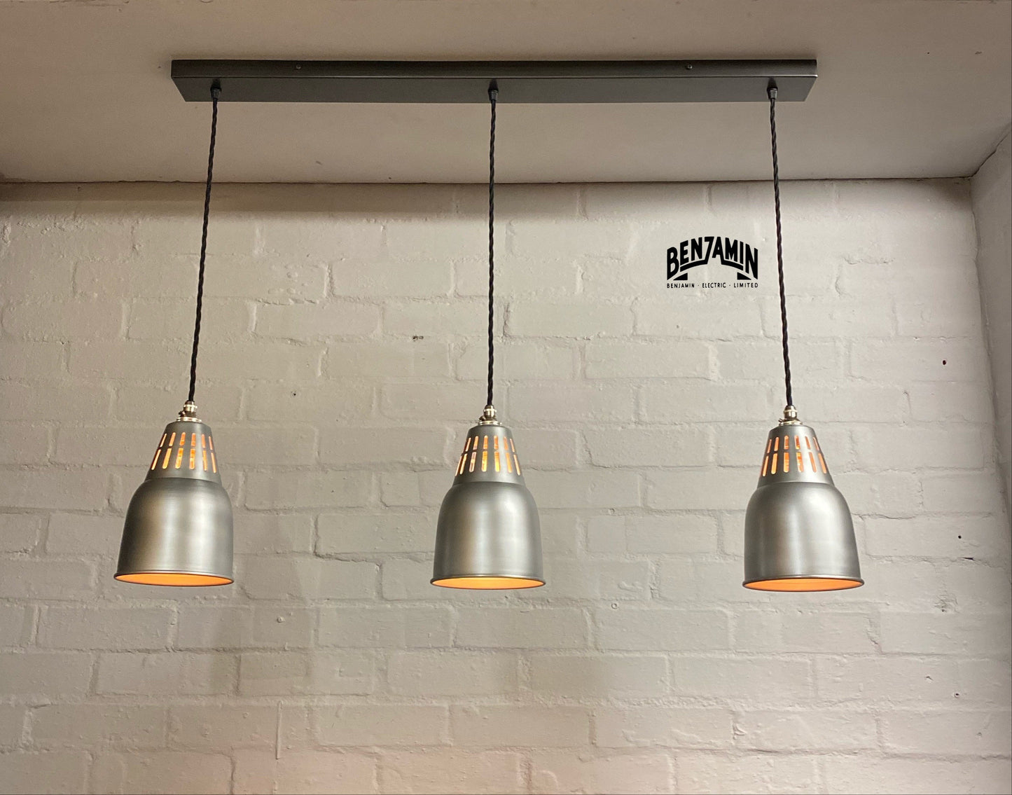 Coltishall ~ 3 x Galvanised Silver Shades Design Pendant Set Track Light | Ceiling Dining Room | Kitchen Table | Vintage Industrial
