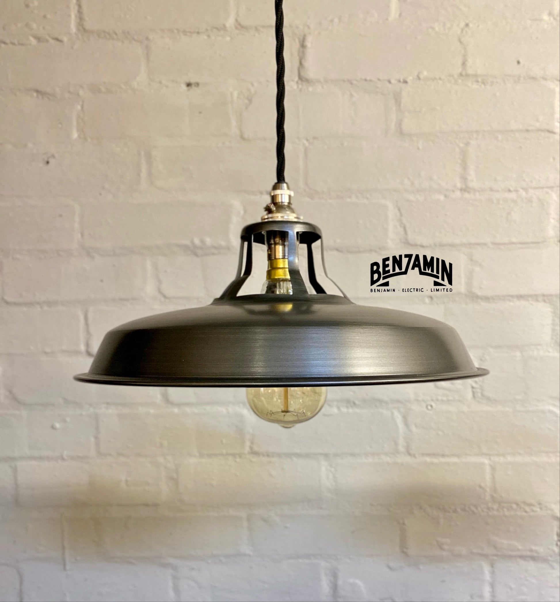 Bramerton ~ Pewter Grey Benflux Industrial Shade 1926 Design Pendant Set Light | Ceiling Dining Room | Kitchen Table | Vintage | 12 Inch