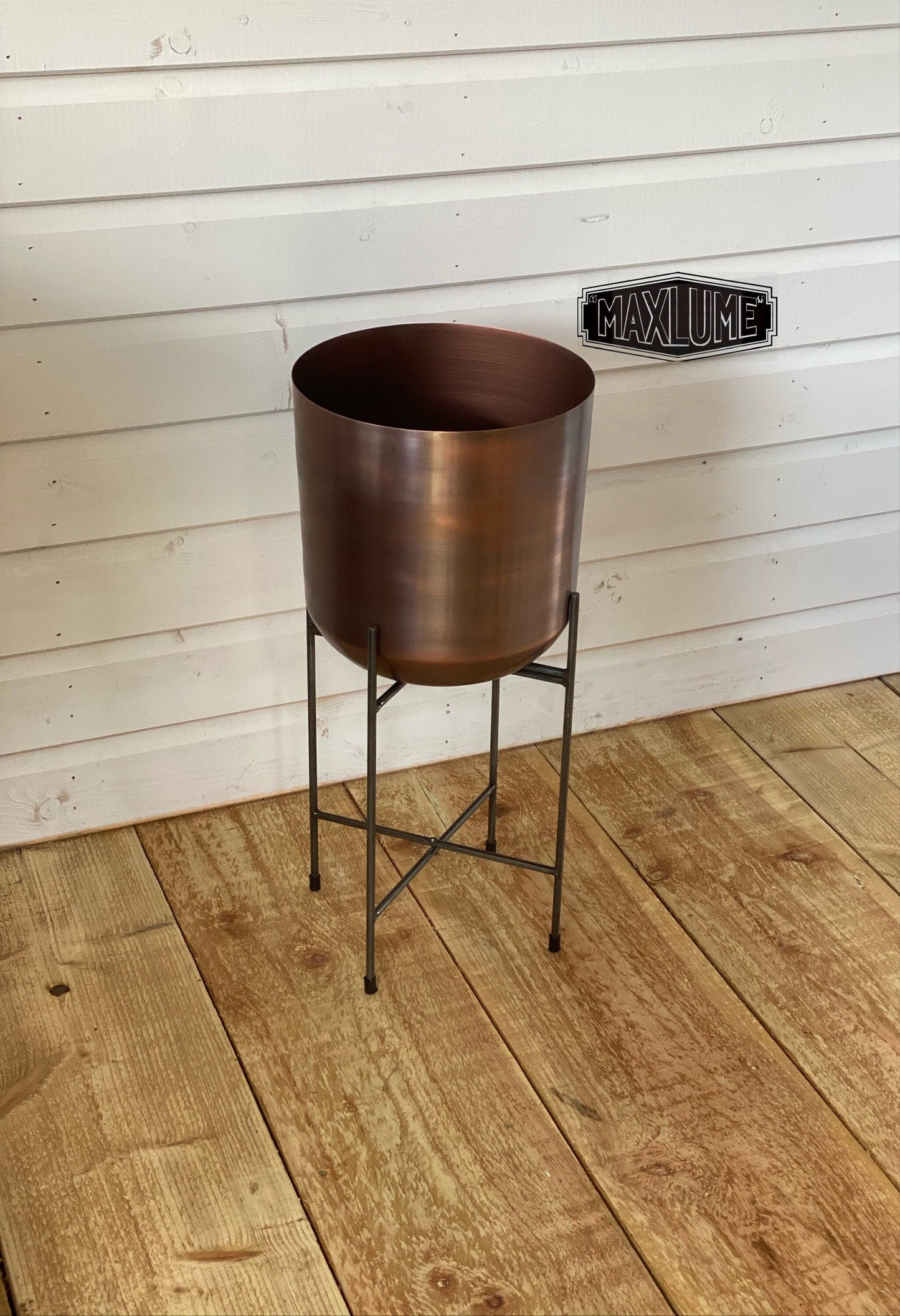 Maxlume ~ Antique Copper Indoor Plant Pot & Stand Planter