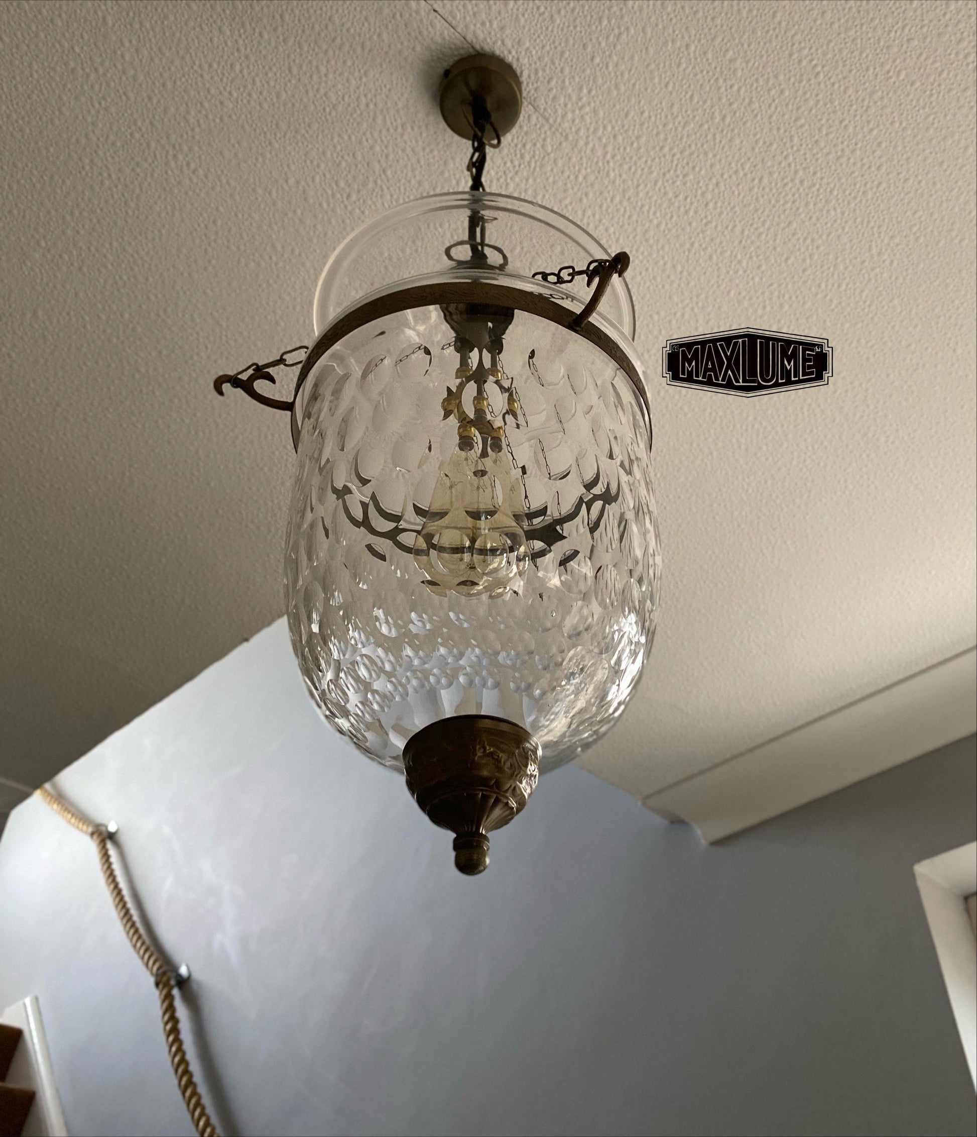Maxlume ~ Bell Jar Glass Globe Lantern Luxury Chandelier Light ceiling dining room Antique Bronze Georgian Ceiling Pendant