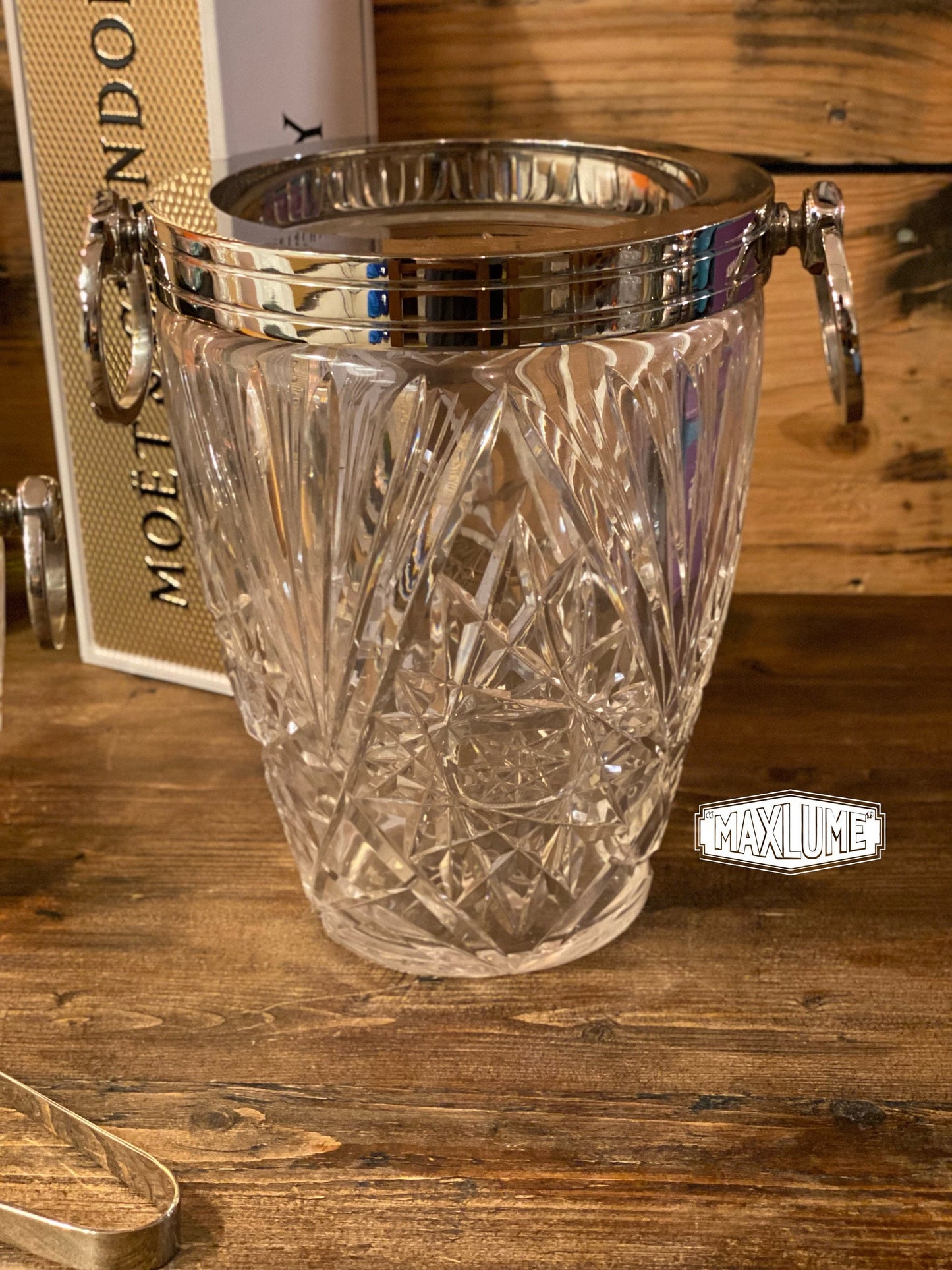 Maxlume ~ Luxury 3 Piece Solid Glass Hand Cut Engraved Wine & Ice Cooler Champagne Glass French Bucket
