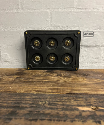 6 Gang 2 Way Black Zinc Solid Cast Metal Surface Mounting Conduit Light Switch Industrial - BS EN Approved Vintage Britmac Style