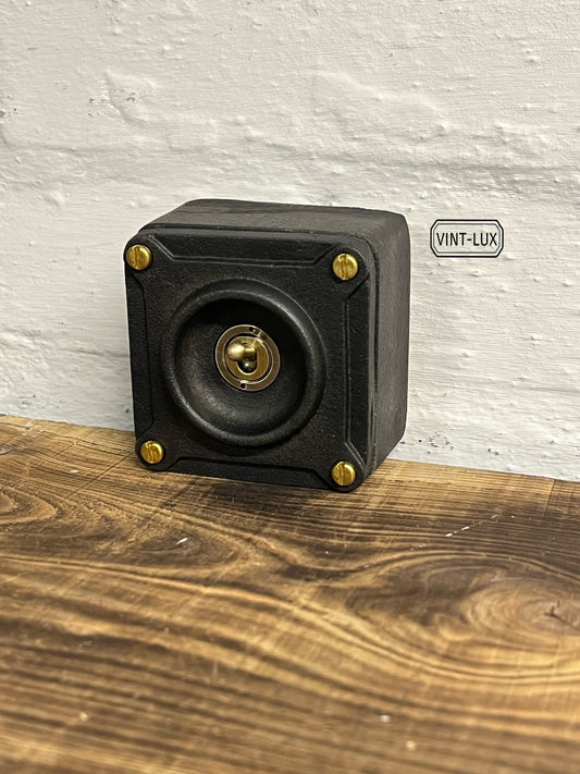 Single Gang Black Zinc Solid Cast Metal Light Switch Industrial 2 Way - BS EN Approved Vintage Crabtree 1950’s Style