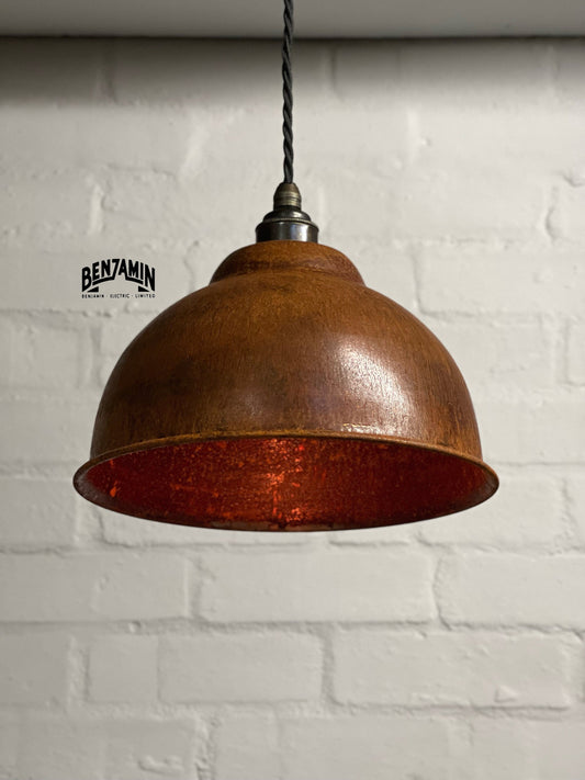 Morley ~ Rusted Solid Steel Industrial factory shade light ceiling dining room kitchen table vintage edison filament lamps pendant bar