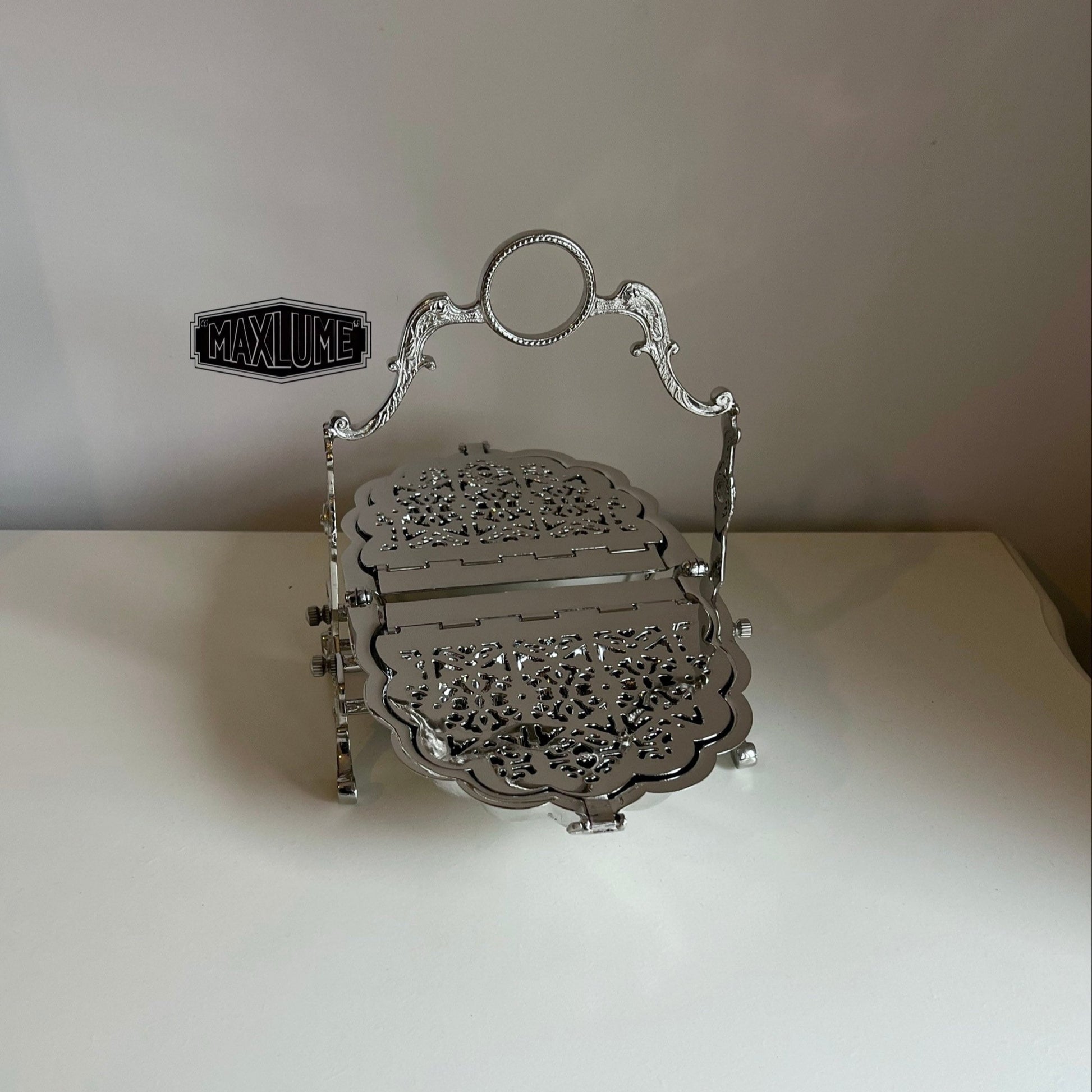 Maxlume ~ Solid Victorian Silver Finish Folding Biscuit Box Sweet Storage Ideal Nickel Plated