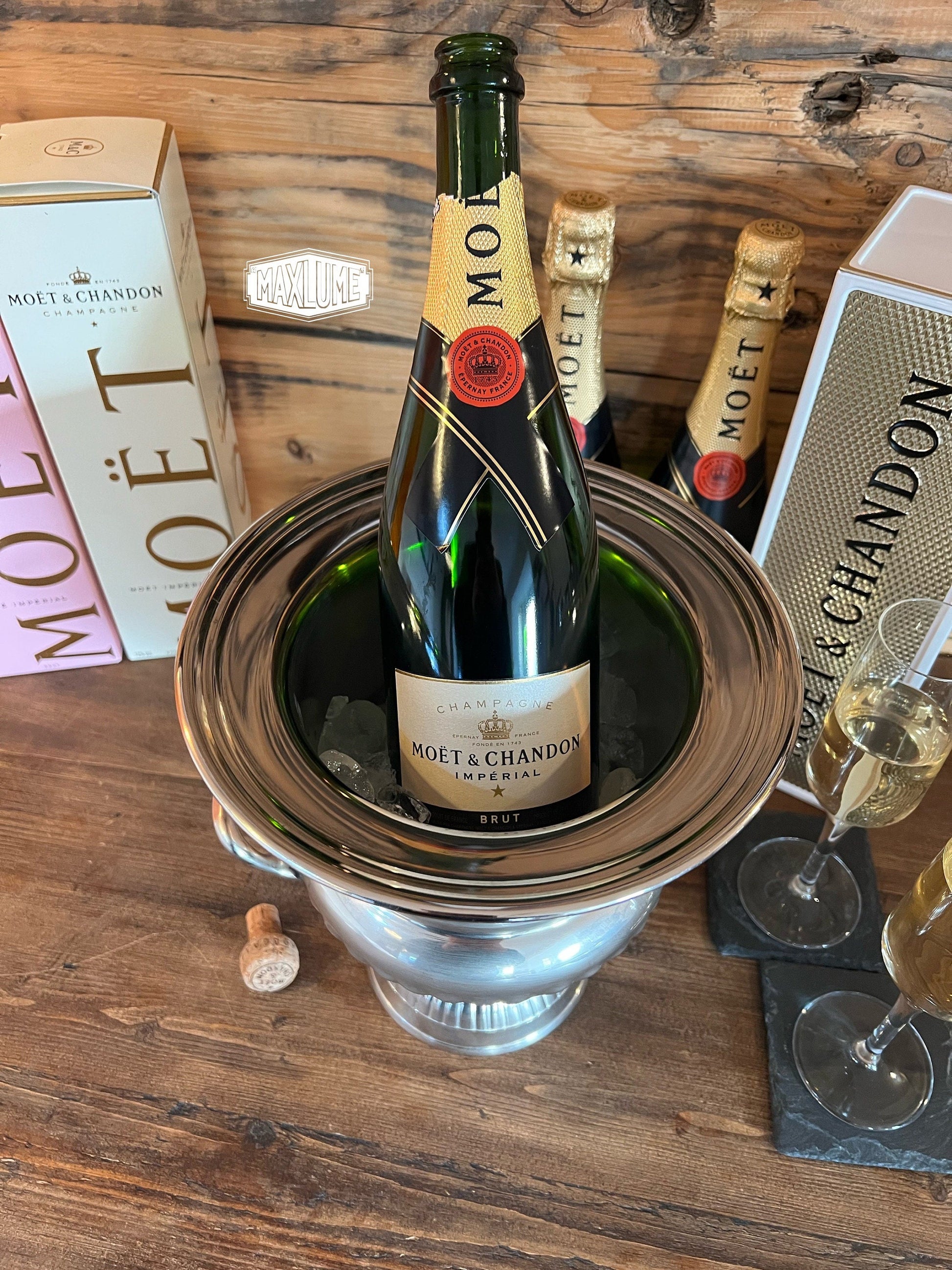 Maxlume ~ Great Gatsby ~ Solid Cast Engraved Champagne Ice Bucket