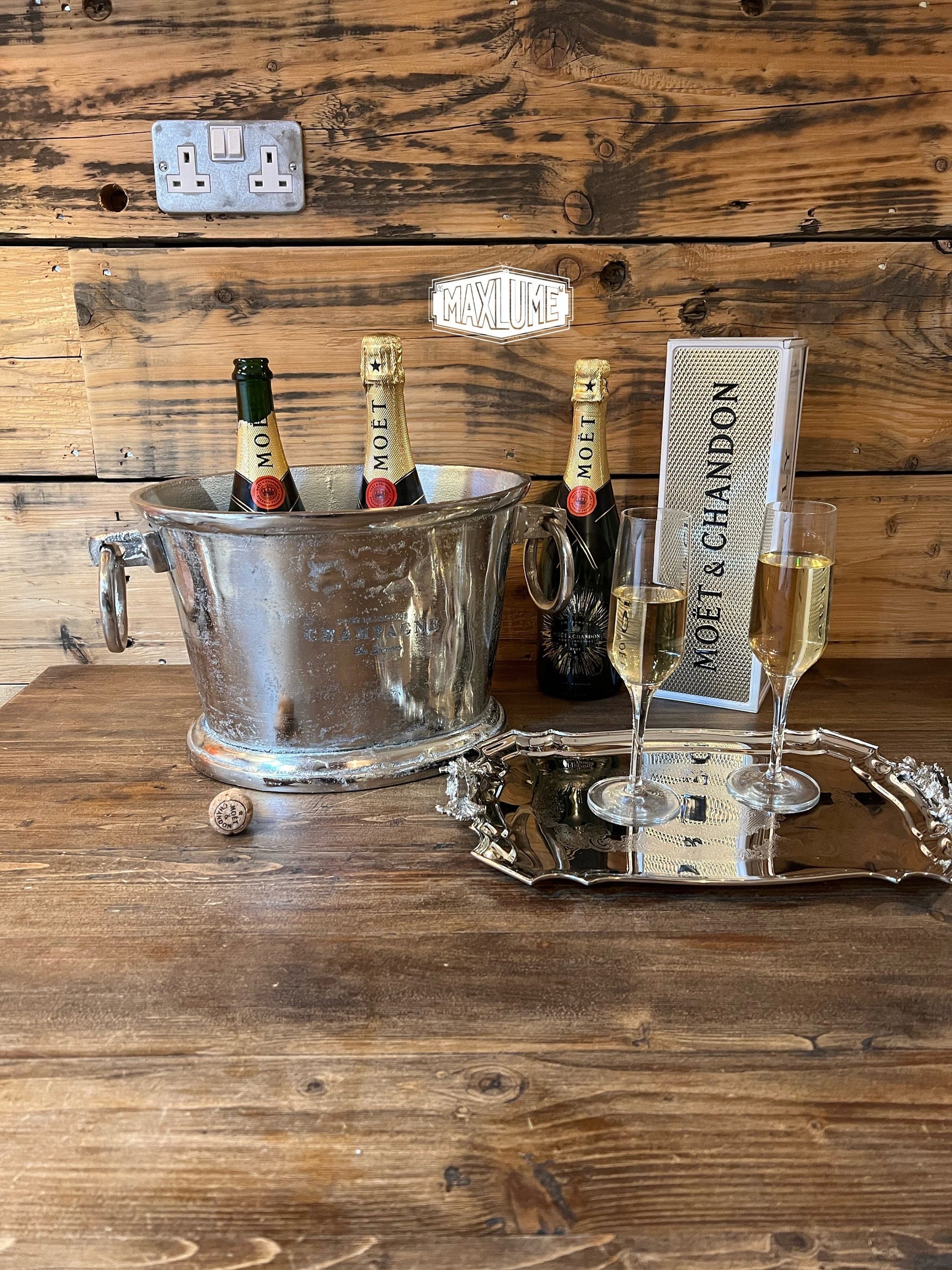 Maxlume ~ Great Gatsby ~ Solid Cast Engraved Champagne Ice Bucket | Wine Cooler **Factory Second**