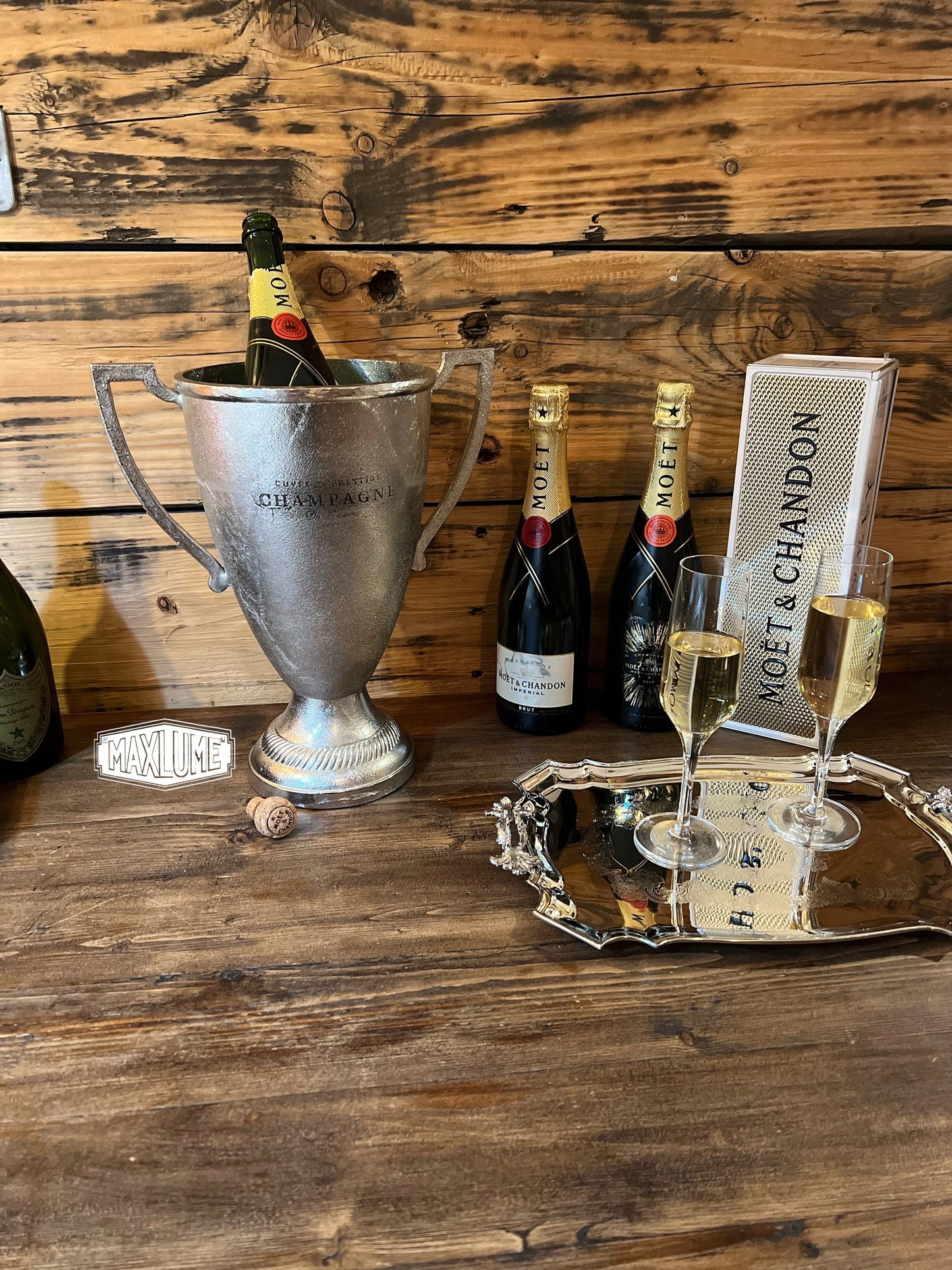 Maxlume ~ Trophy Solid Cast Engraved Champagne Ice Bucket | Wine Cooler | Christmas Gift