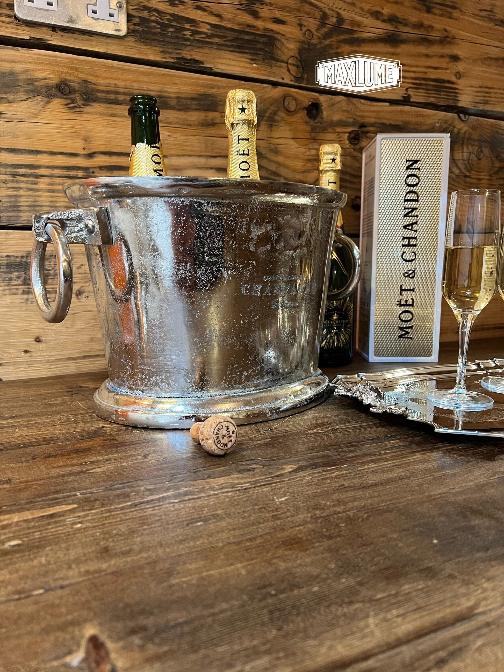 Maxlume ~ Great Gatsby ~ Solid Cast Engraved Champagne Ice Bucket | Wine Cooler **Factory Second**