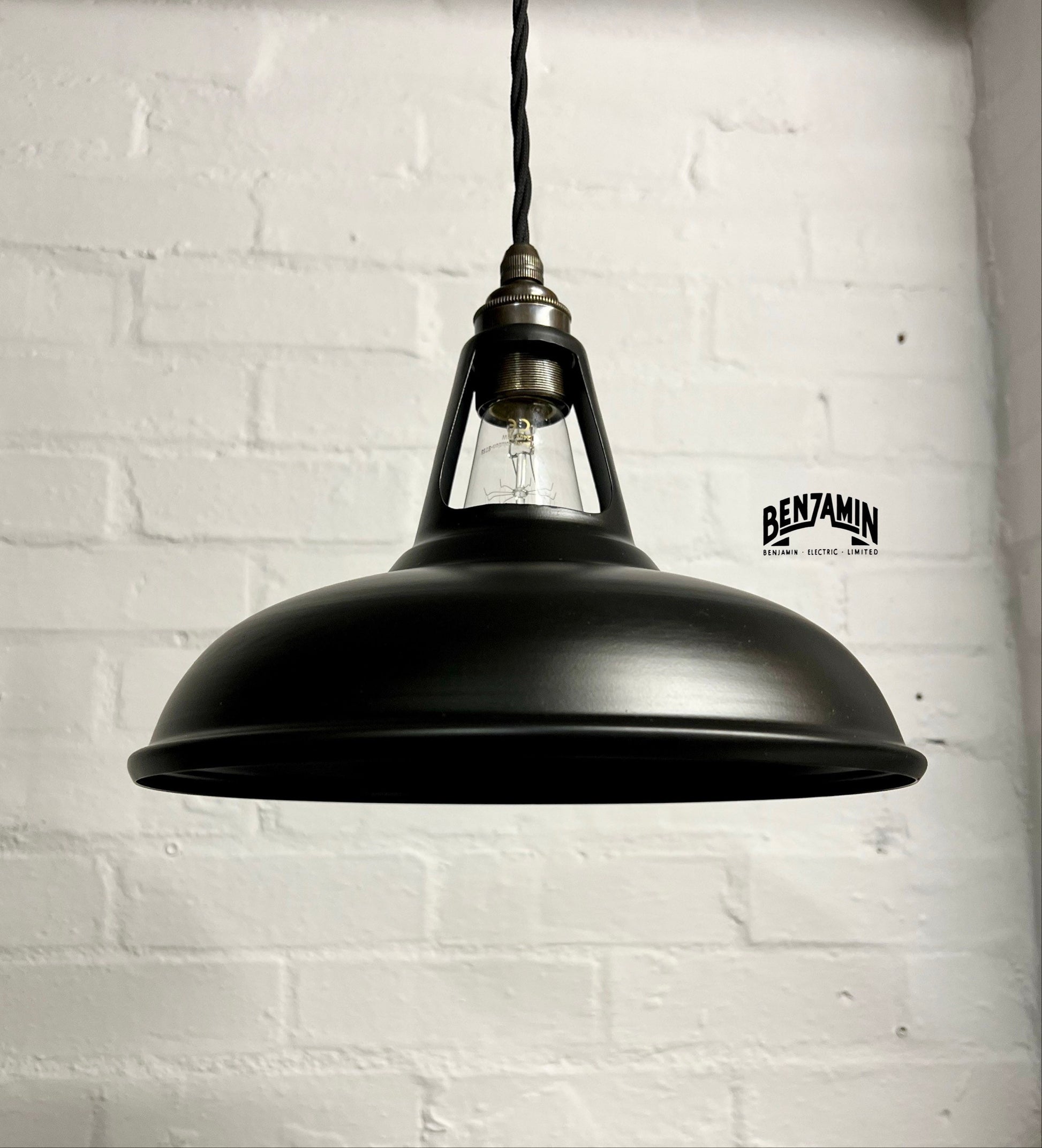 Cawston ~ 3 x Matt Black Shades 1932 Design Pendant Set Track Light | Ceiling Dining Room | Kitchen Table | Vintage Industrial