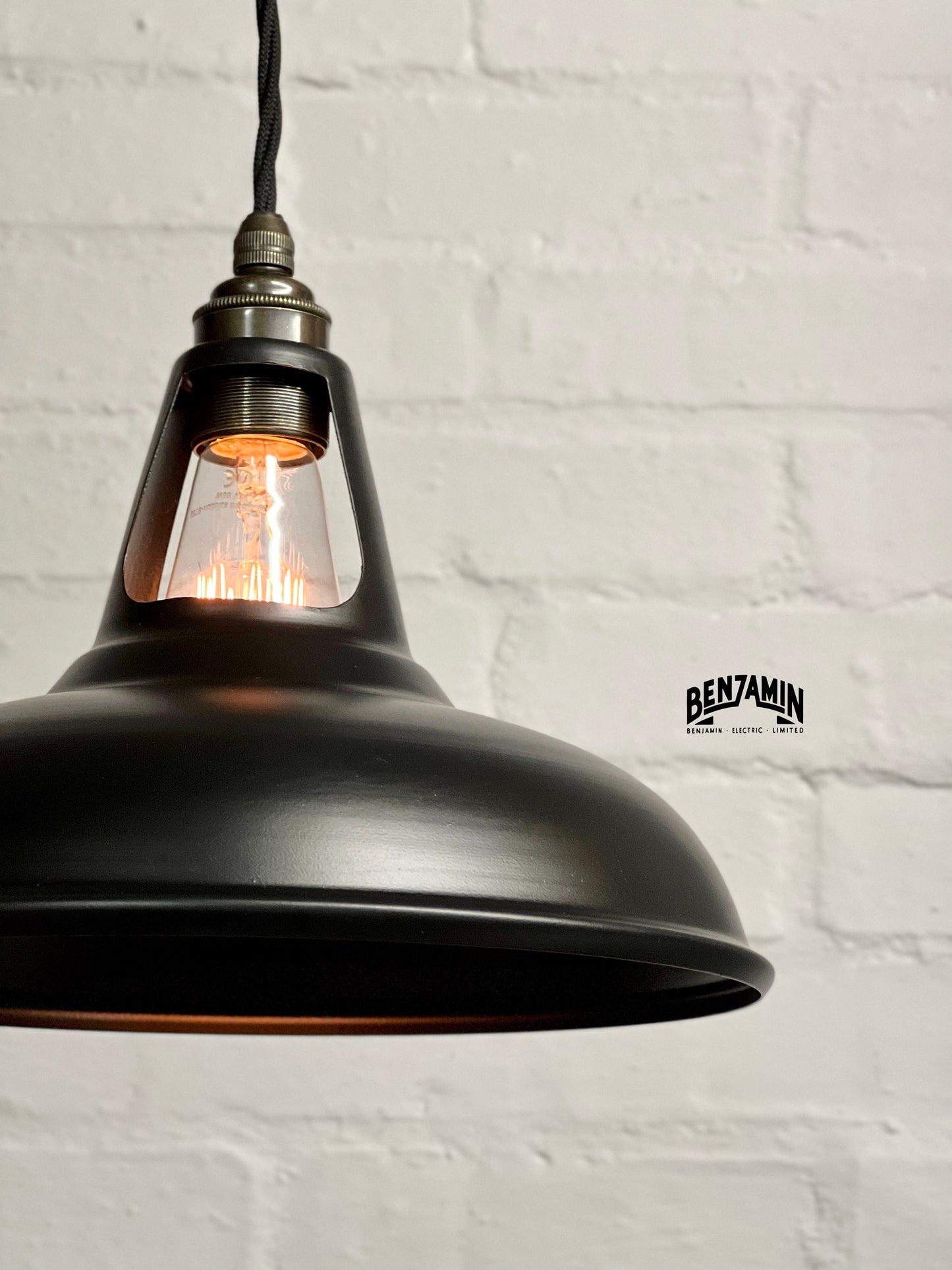 Cawston ~ 3 x Matt Black Shades 1932 Design Pendant Set Track Light | Ceiling Dining Room | Kitchen Table | Vintage Industrial