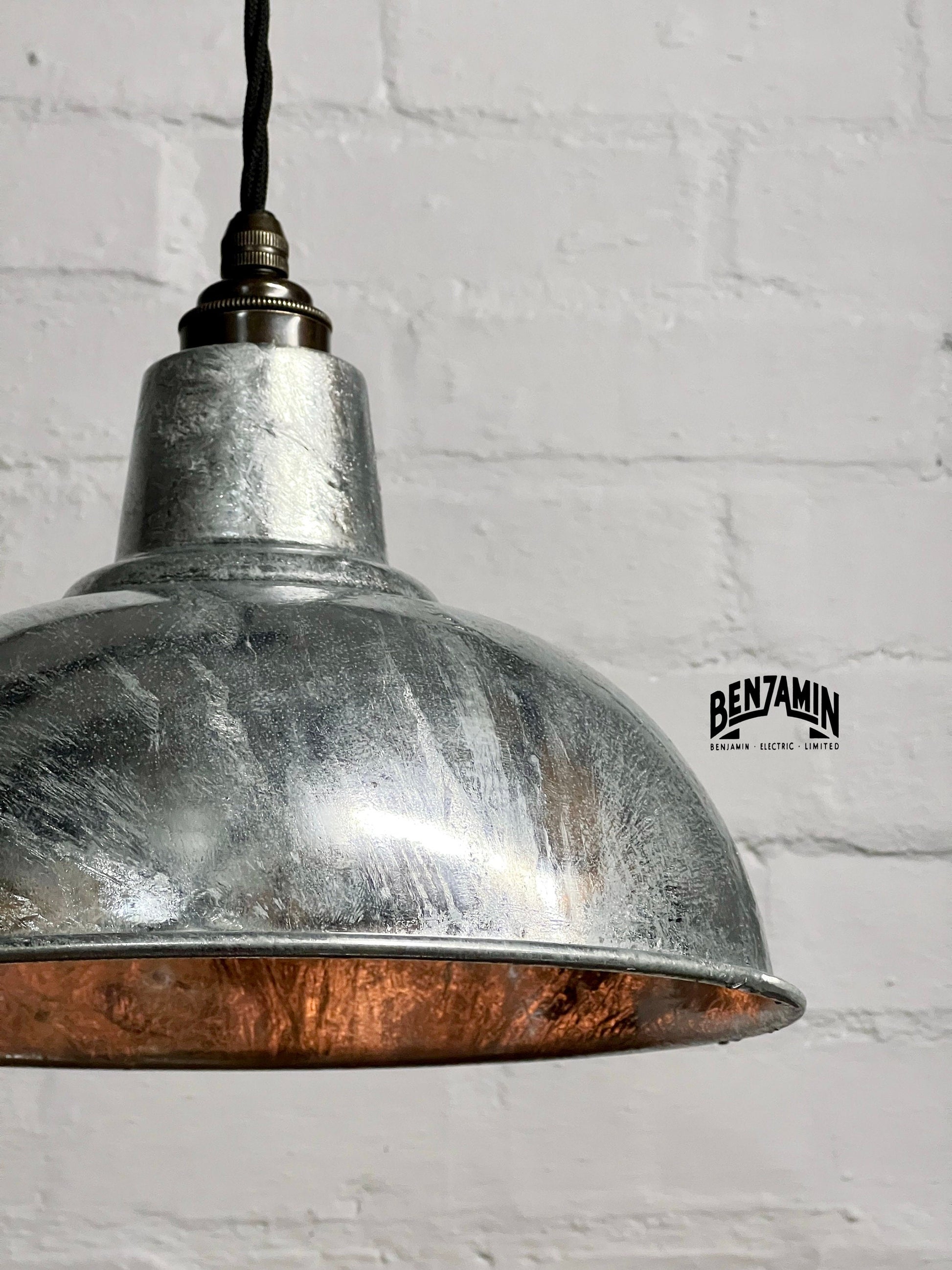 Salthouse ~ 3 x Galvanised Shade Pendant Set Track Light | Dining Room | Kitchen Table | Vintage