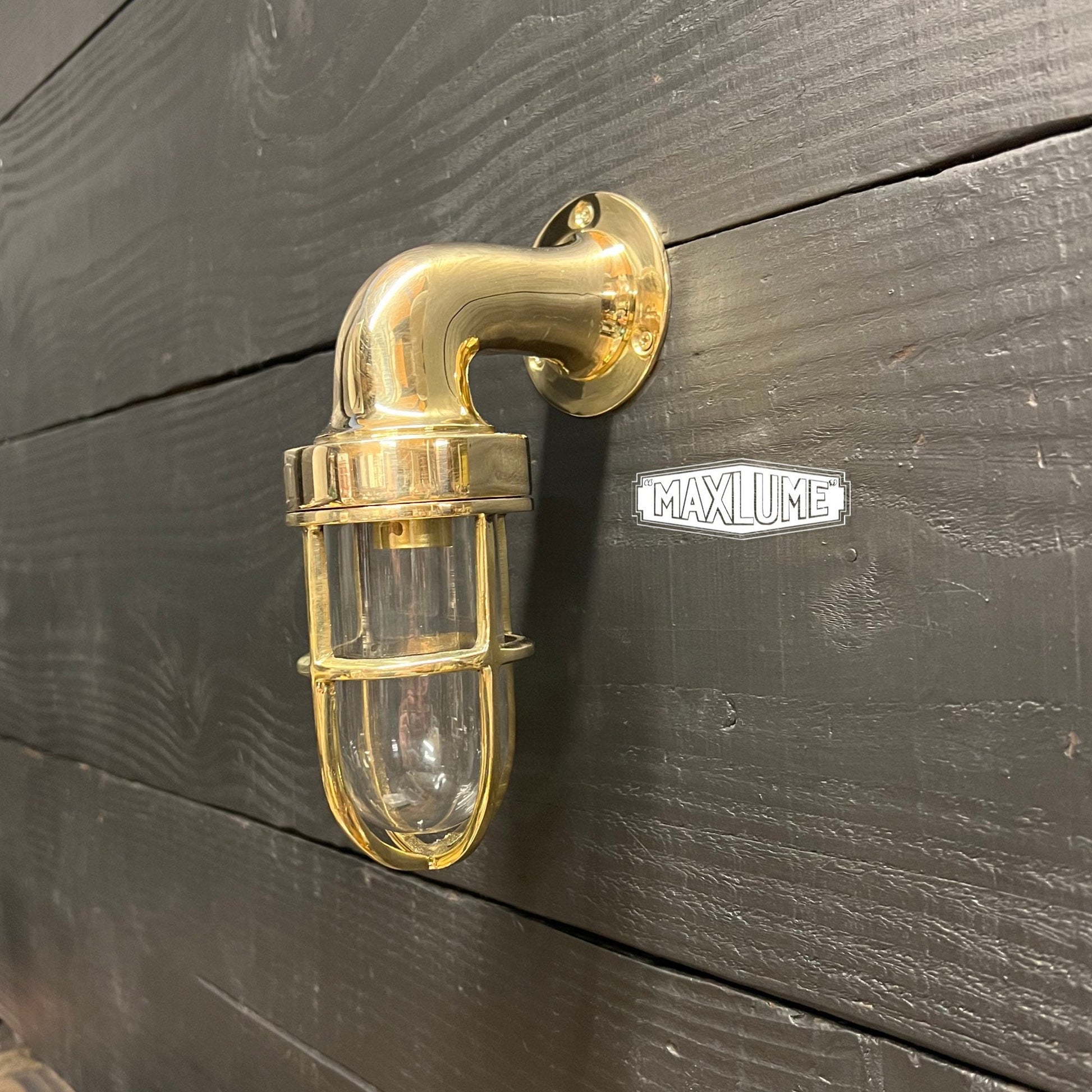 Shingham - Small Solid Brass Swan Neck Industrial Cargo Ship Sconce Marine Light Bulkhead Hand Crafted Wall Light Nautical Passage Way
