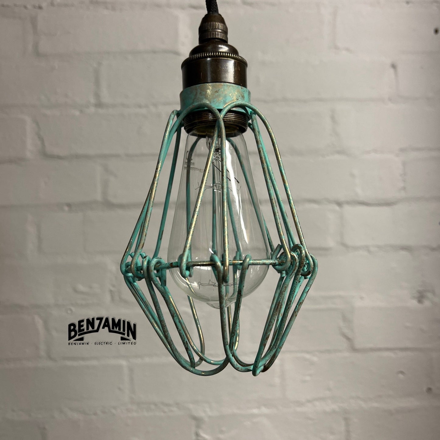 Hemsby ~ 3 x Verdigris Brass Small Cage Pendant Set Track Cluster Light | Dining Room | Kitchen Table | Vintage