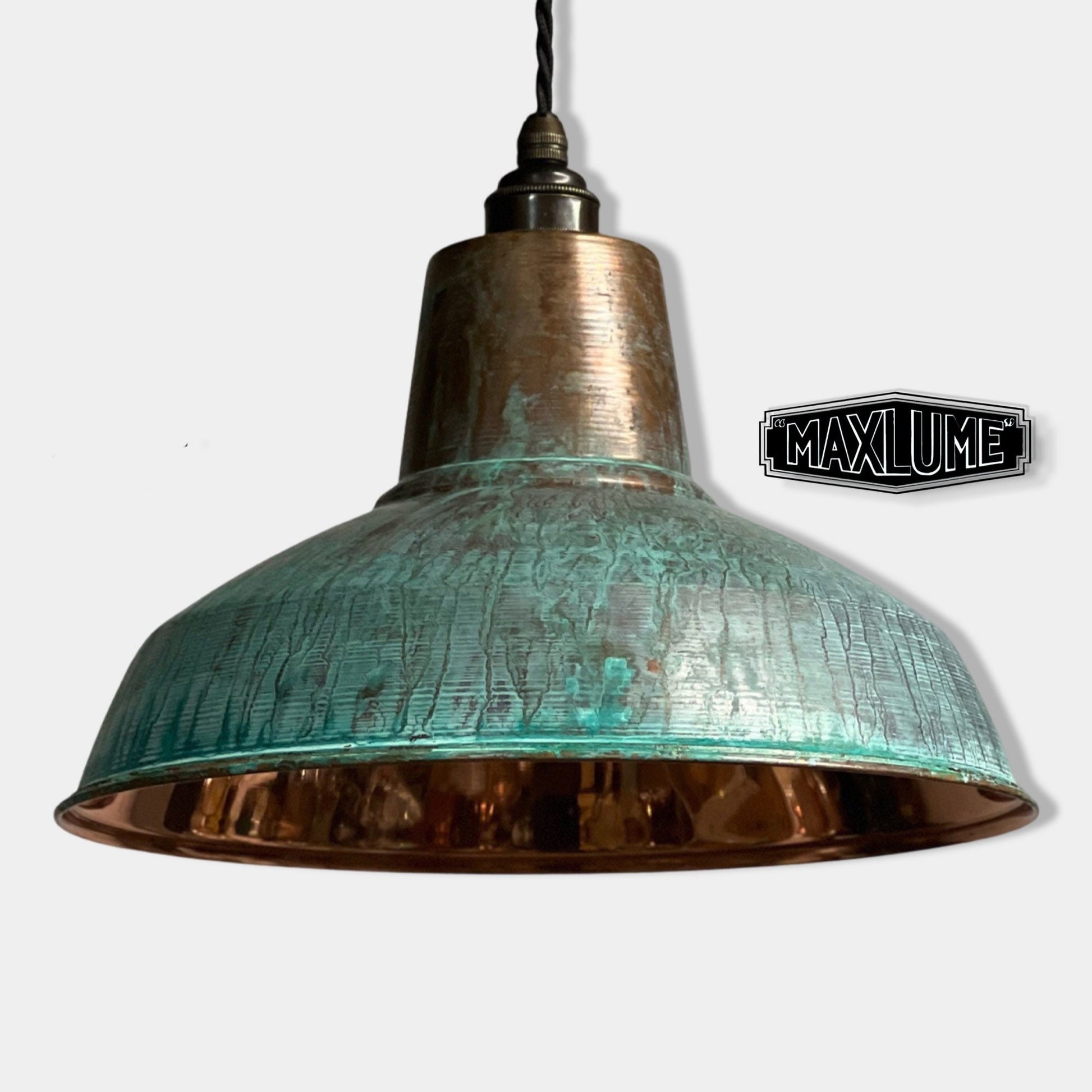 Filby ~ Solid Copper Verdigris Patina Reflector Shade Pendant Set Light | Ceiling Dining Room | Kitchen Table | Vintage Bulb | 12.5 Inch