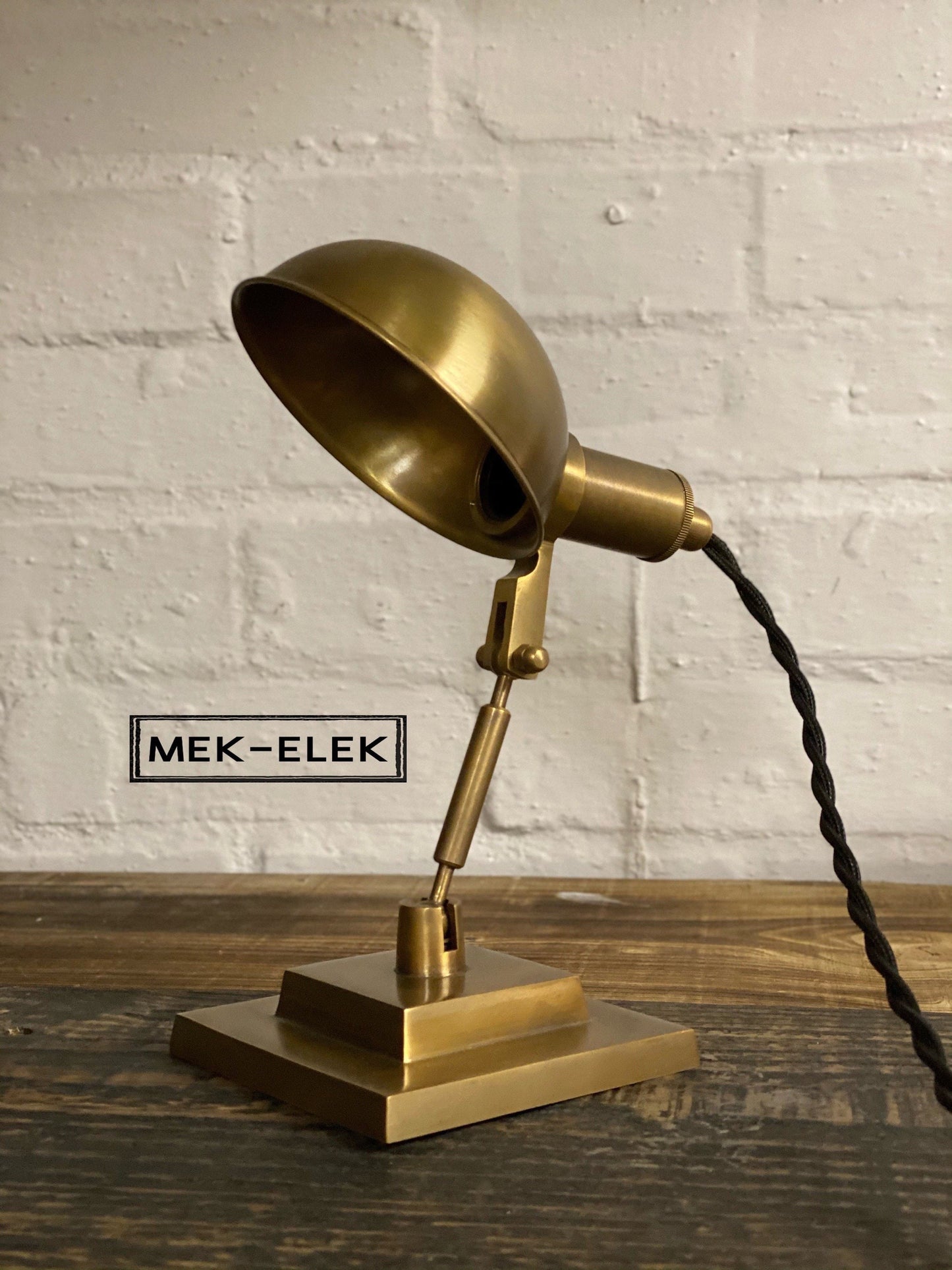 Dunham ~ Solid Antique Brass Small Industrial Multi Task Lamp | Fabric Cable | Bedroom | Bedside Table Light | Vintage Retro