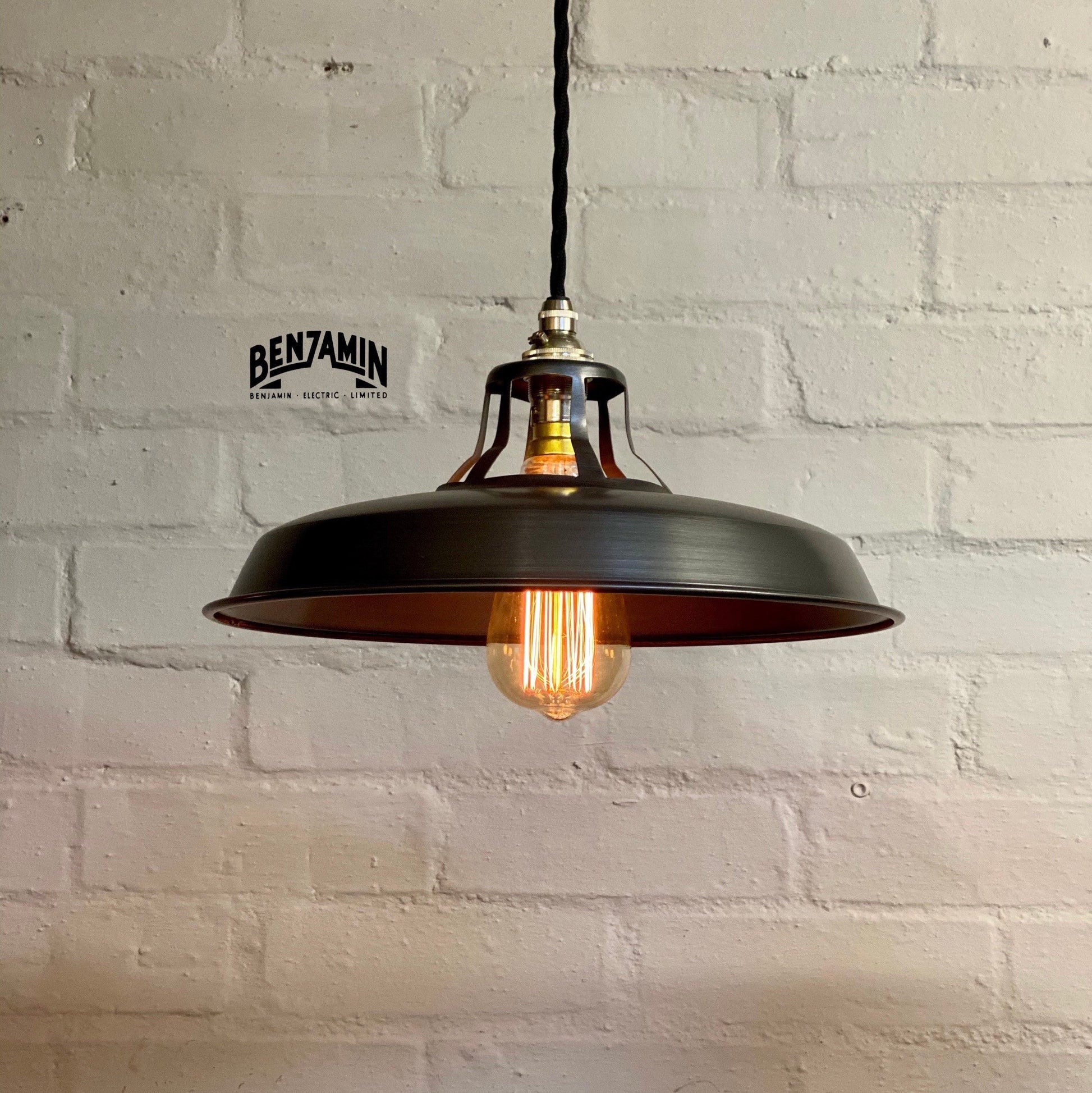 Bramerton ~ Pewter Grey Benflux Industrial Shade 1926 Design Pendant Set Light | Ceiling Dining Room | Kitchen Table | Vintage | 12 Inch