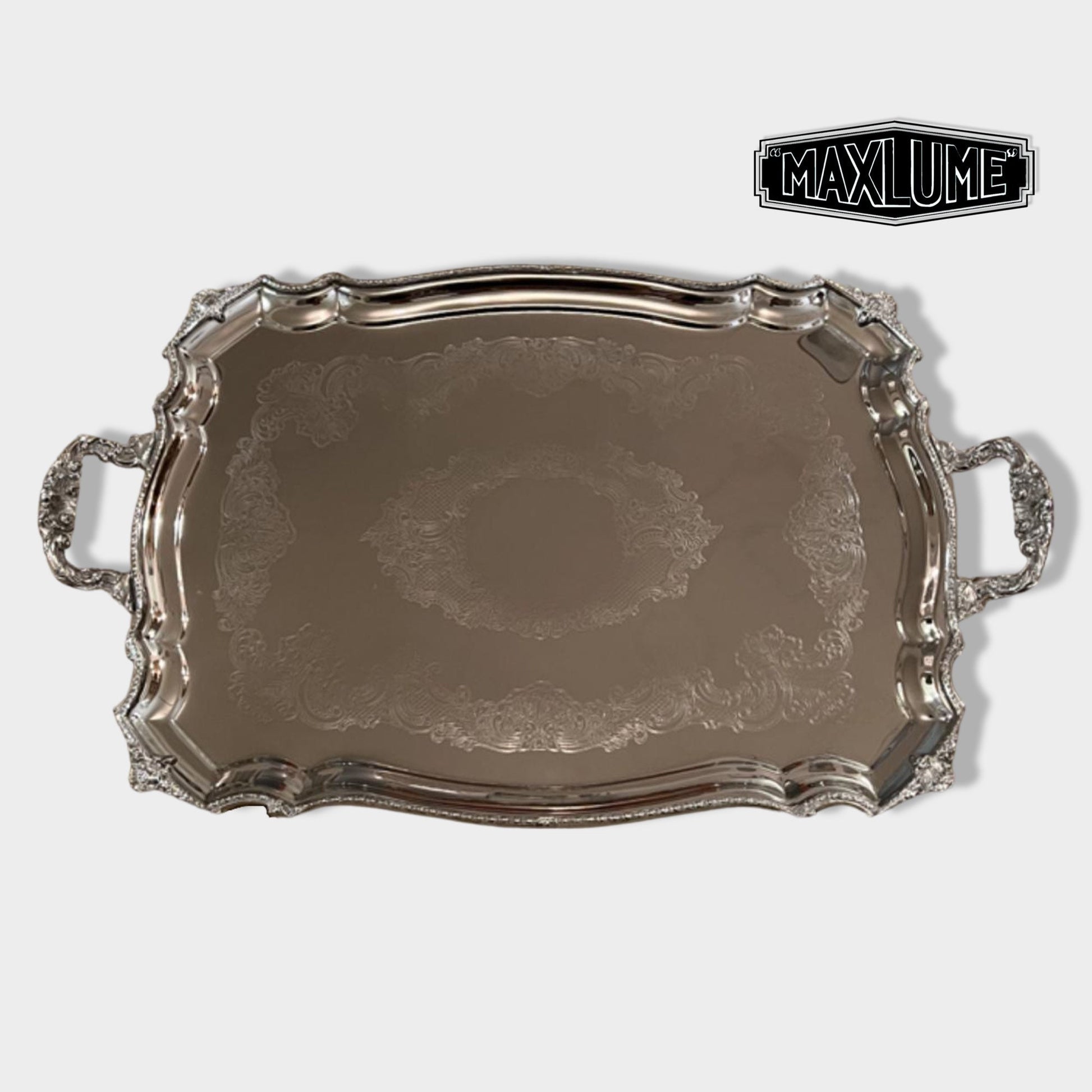 Maxlume ~ Solid Victorian Style Silver Finish Serving Cater Tray Mirror Finish