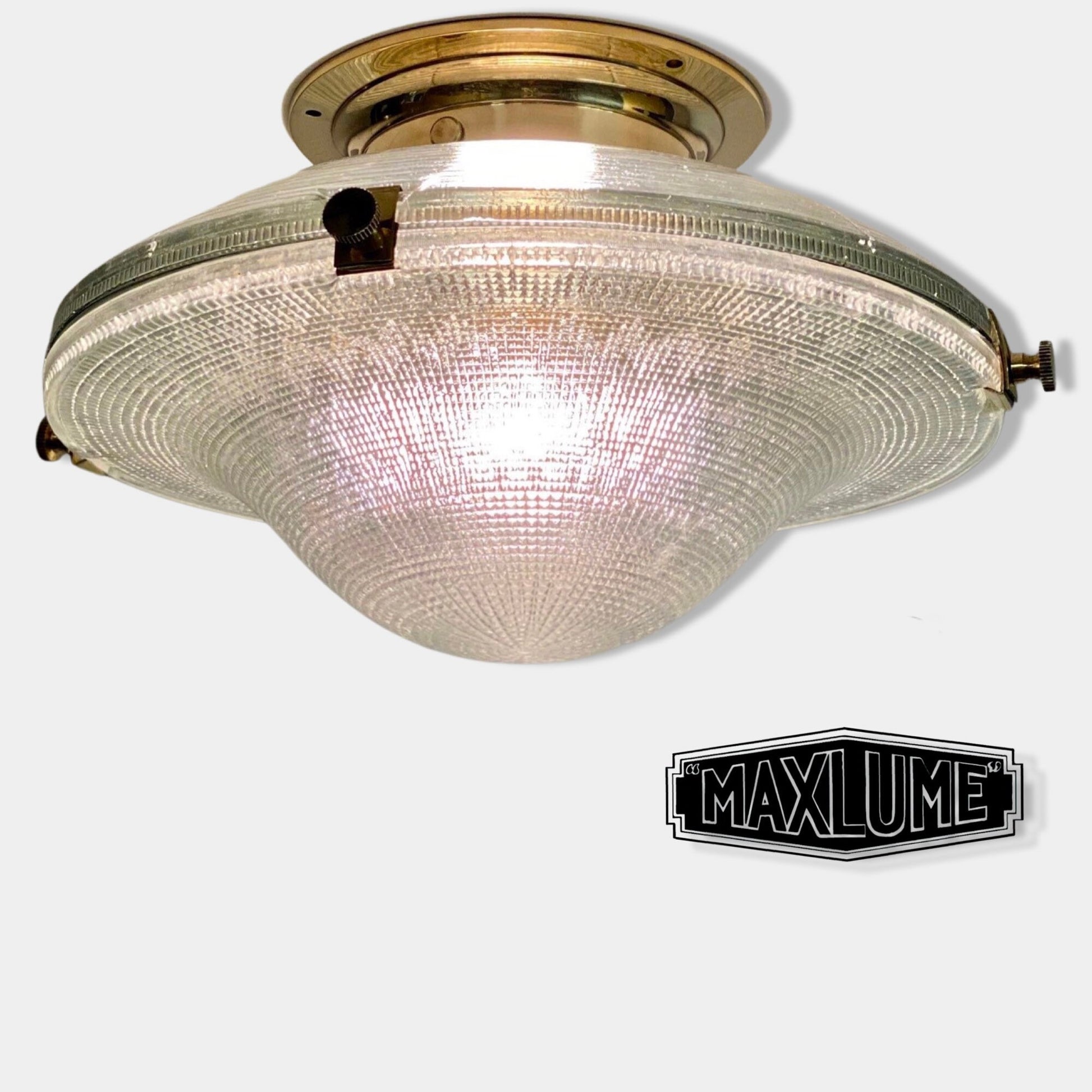 Houghton ~ Flush Mount Holophane Glass Light Vintage Design