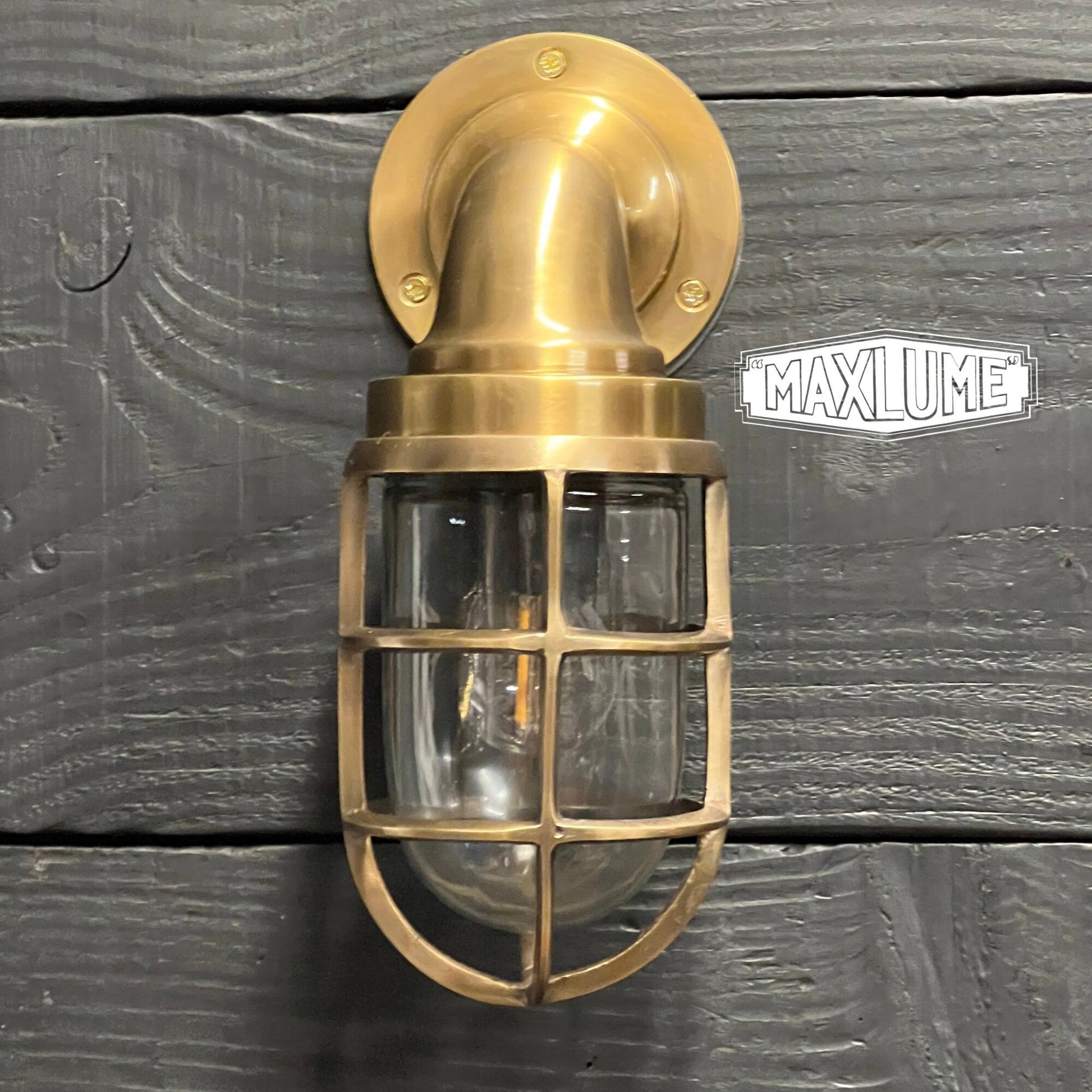 Beachamwell ~ Bulkhead Outdoor & Bathroom Sconce Wall Light | Solid Antique Brass | 10.5 Inch