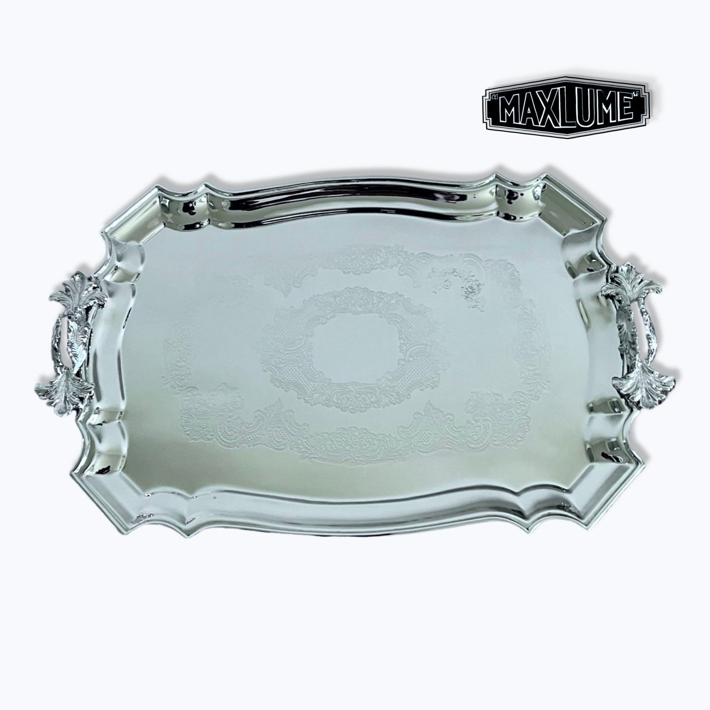 Maxlume ~ Solid Victorian Style Silver Finish Serving Cater Tray Mirror Finish