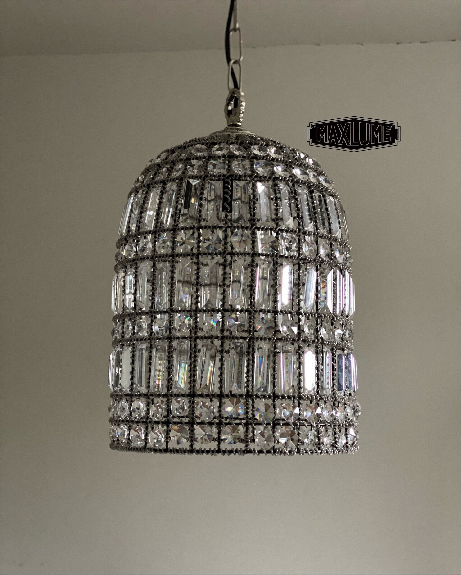 Bixley ~ XL French Glass Bird Cage Luxury Chandelier Light Dining Room Ceiling Pendant