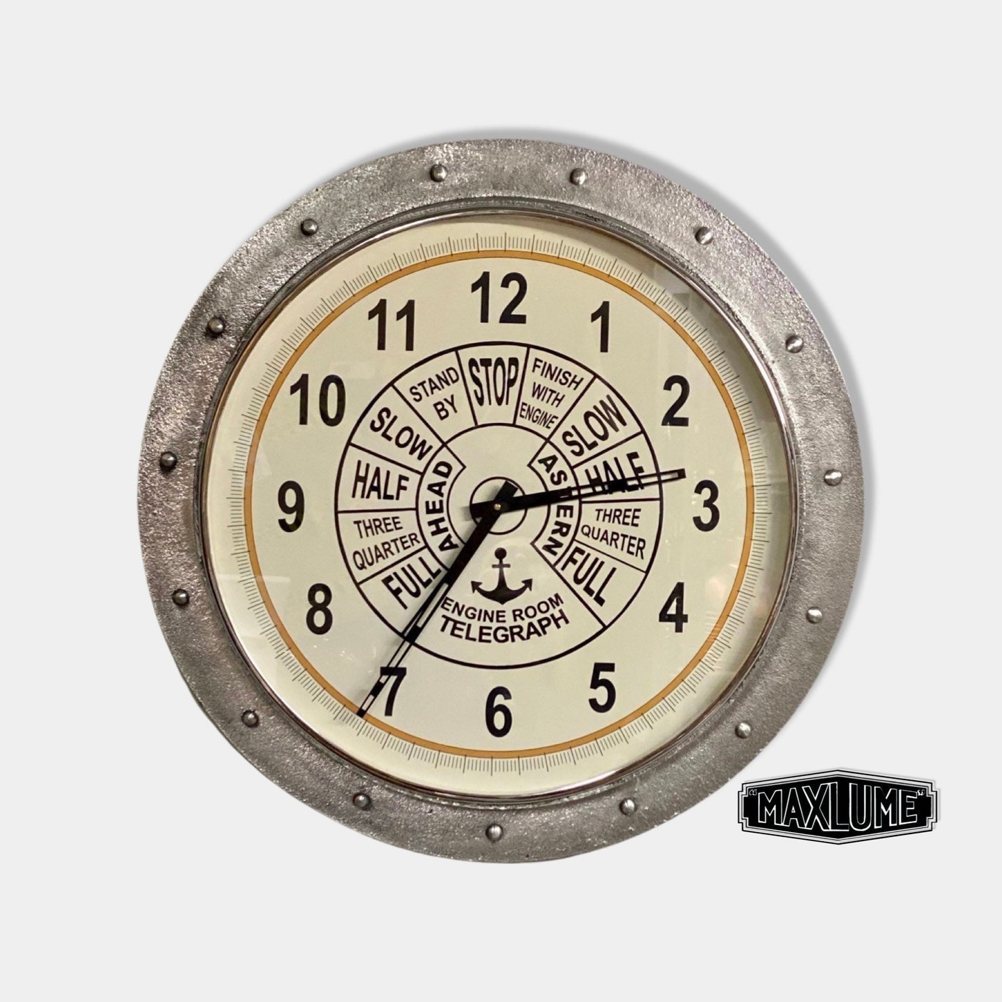 Maxlume ~ Oversized XL Engine Room Solid Cast Ships Clock Nautical Industrial US Navy Deck Yacht Master 61cm