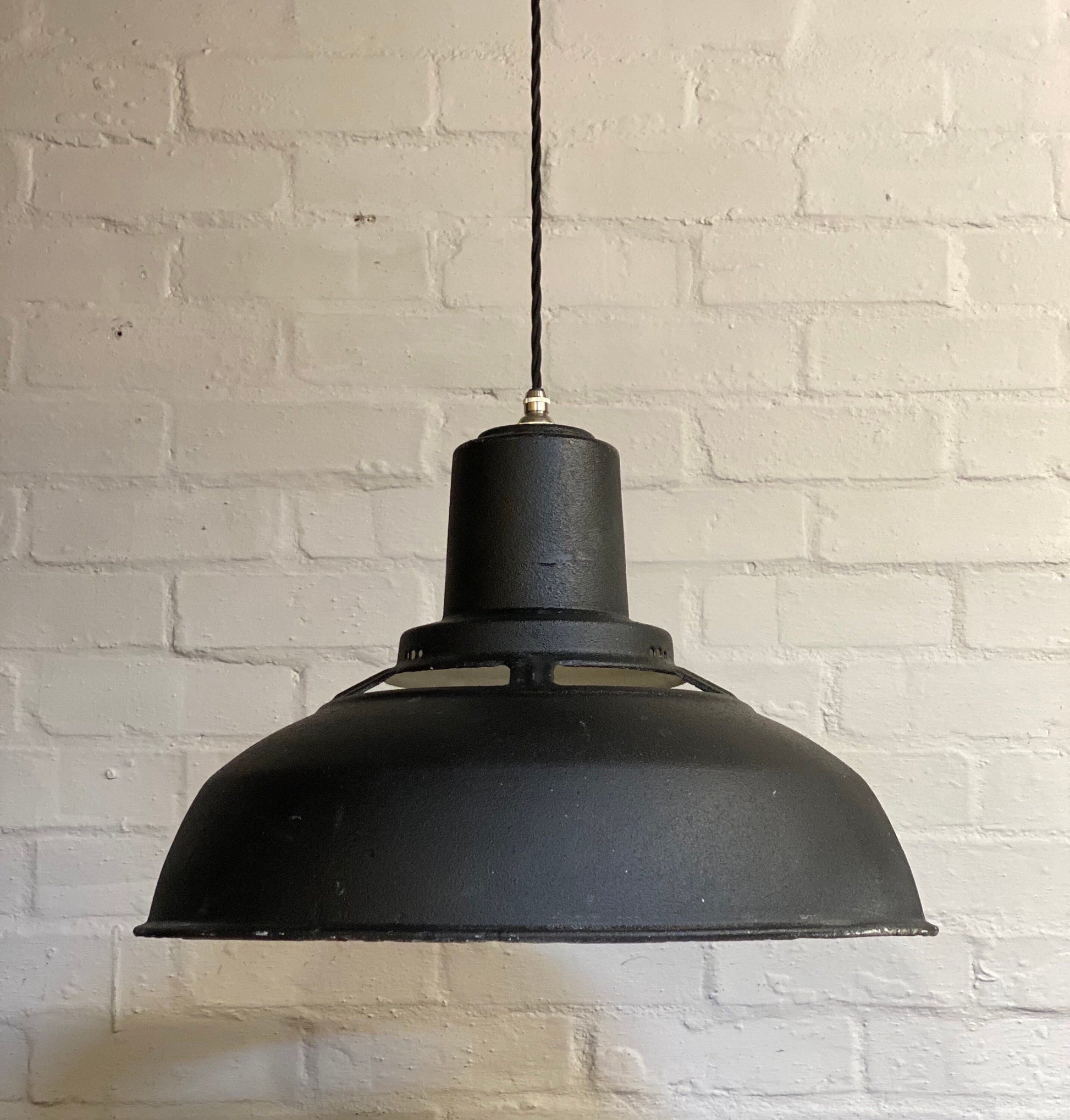 Geniune Black Solid Benjamin Saflux Shade 1940’s Pendant Set Light | Ceiling Dining Room | Kitchen Table | Vintage Filament Bulb