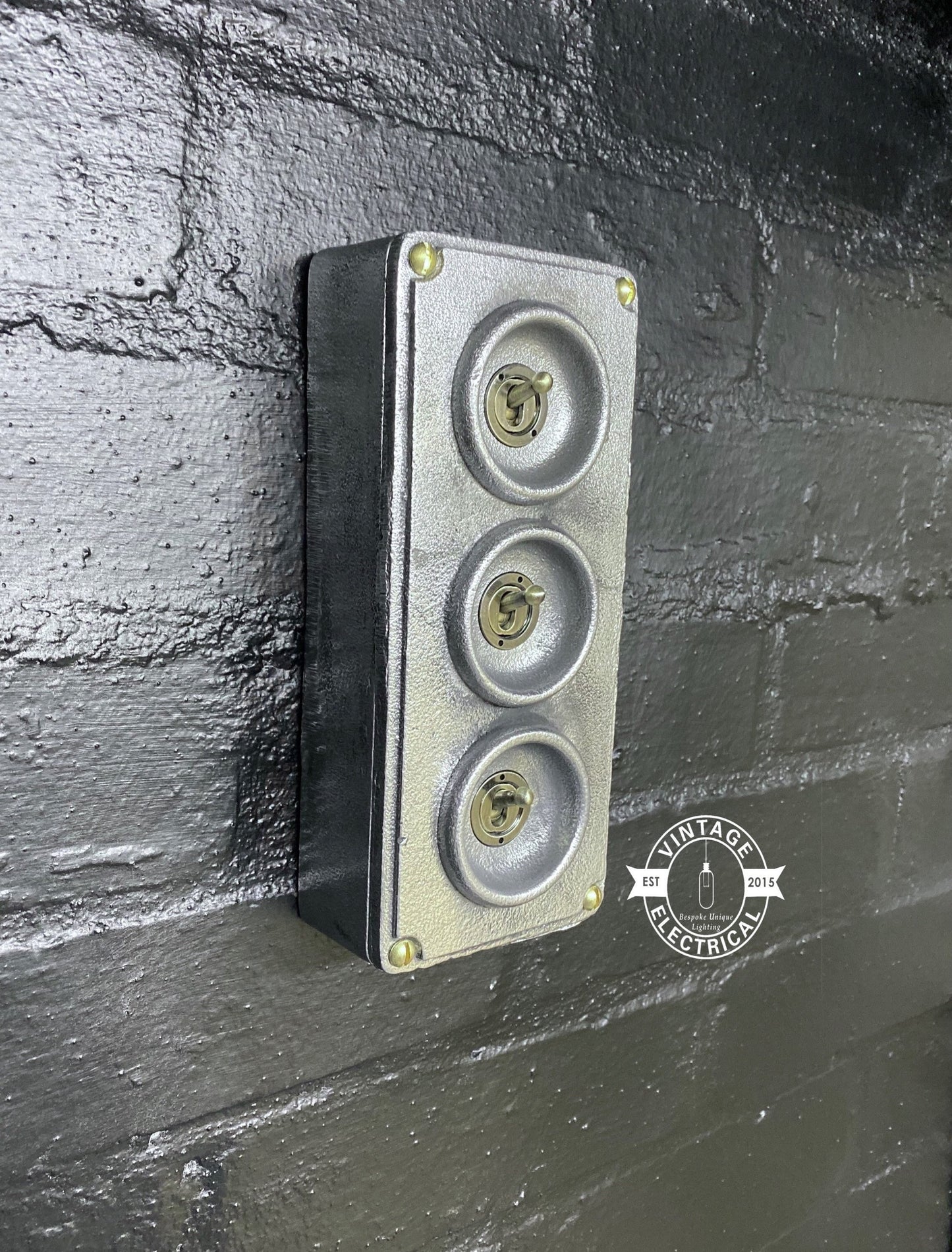 3 Gang 2 Way Solid Cast Metal Conduit Light Switch Industrial 2 Way - BS EN Approved Vintage Crabtree 1950’s Style