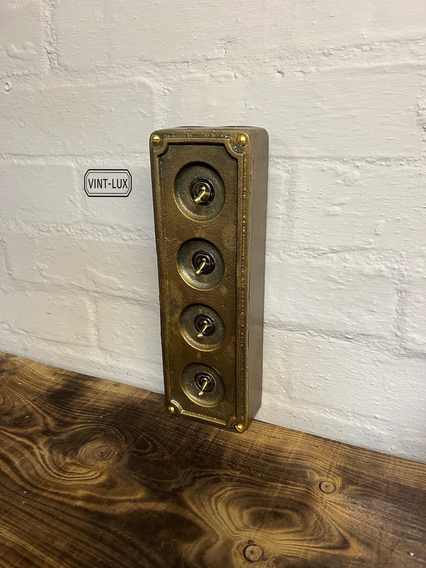 4 Gang 2 Way Solid Cast Bronze Metal Light Switch Industrial - BS EN Approved Vintage Crabtree 1950’s Style