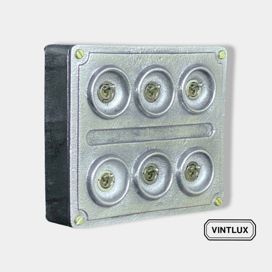 6 Gang 2 Way Solid Cast Metal Conduit Light Switch Industrial - BS EN Approved Vintage Crabtree 1950’s Style