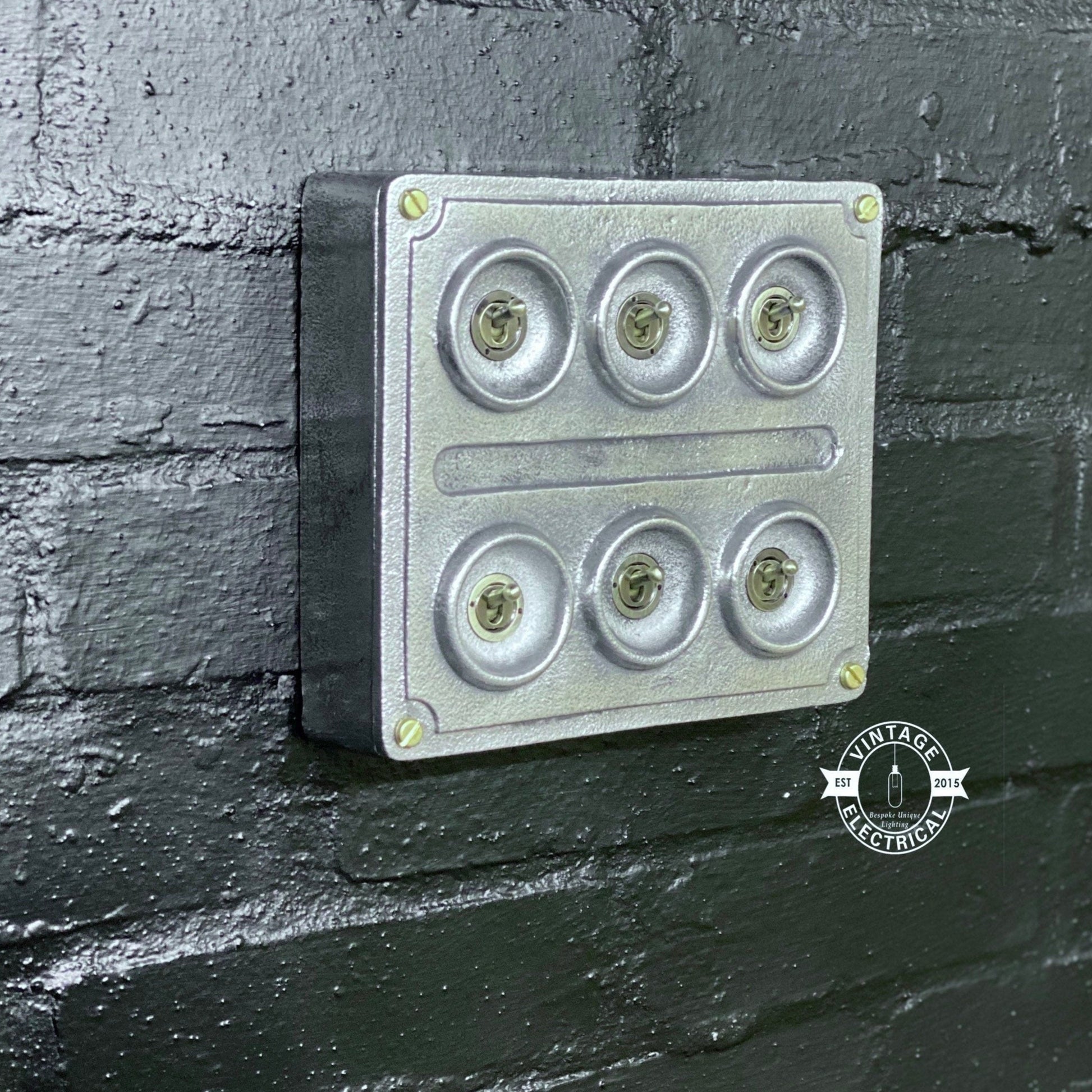 6 Gang 2 Way Solid Cast Metal Conduit Light Switch Industrial - BS EN Approved Vintage Crabtree 1950’s Style
