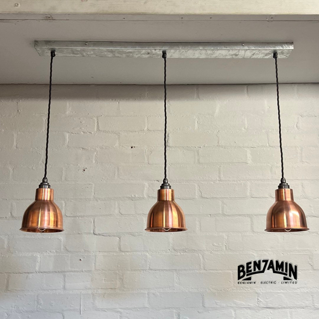 Metton ~ 3 x Antique Copper Shade “MEK” Design Pendant Set Track Light | Dining Room | Kitchen Table | Vintage
