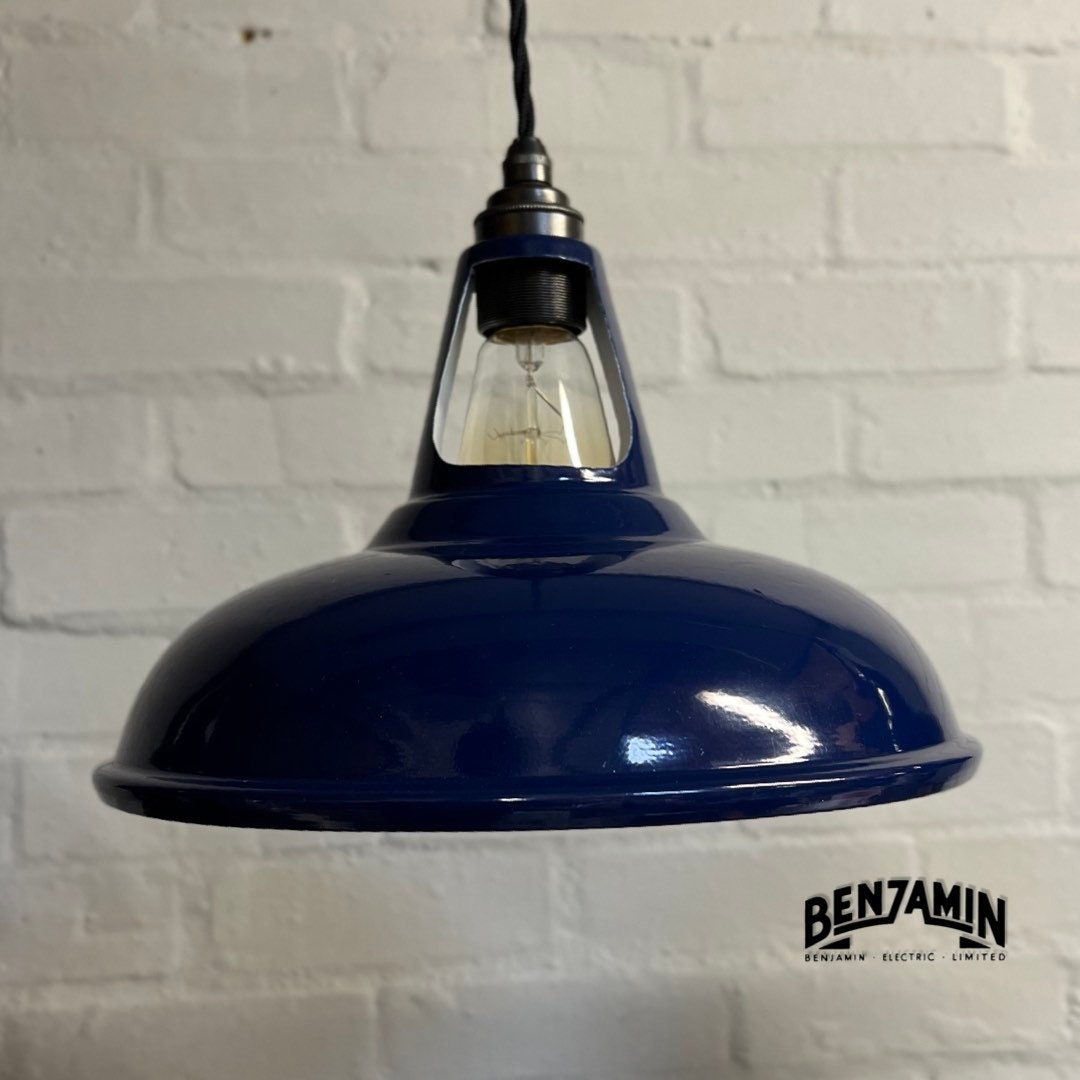 Cawston ~ 3 x Solid Royal Blue Shade 1932 Design Pendant Set Track Light | Dining Room | Kitchen Table | Vintage