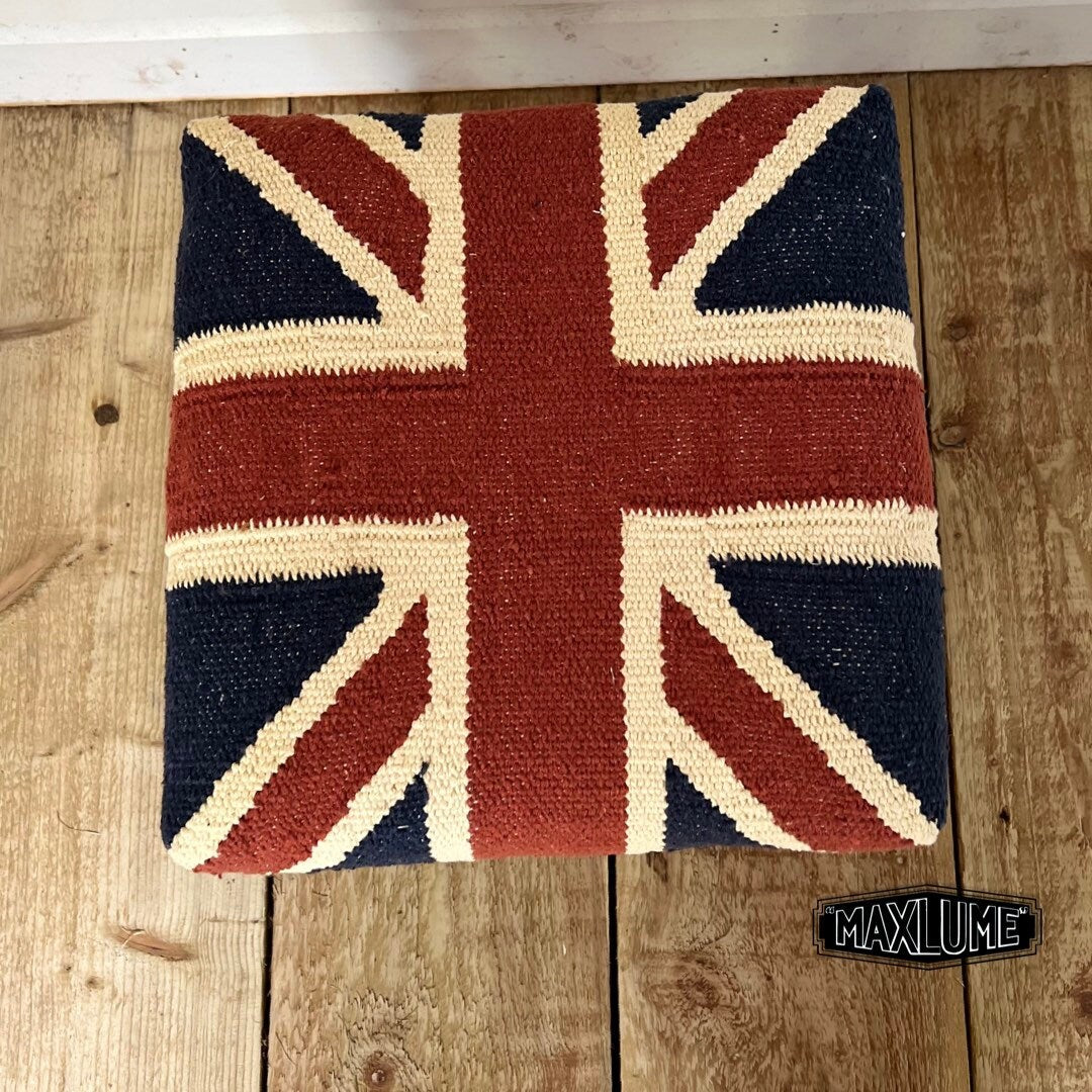 Maxlume ~ Union Jack Flag Bench | Great Britain | Pouf Solid Base | Vintage Style | Floor Standing | Man Cave Stool Jubilee