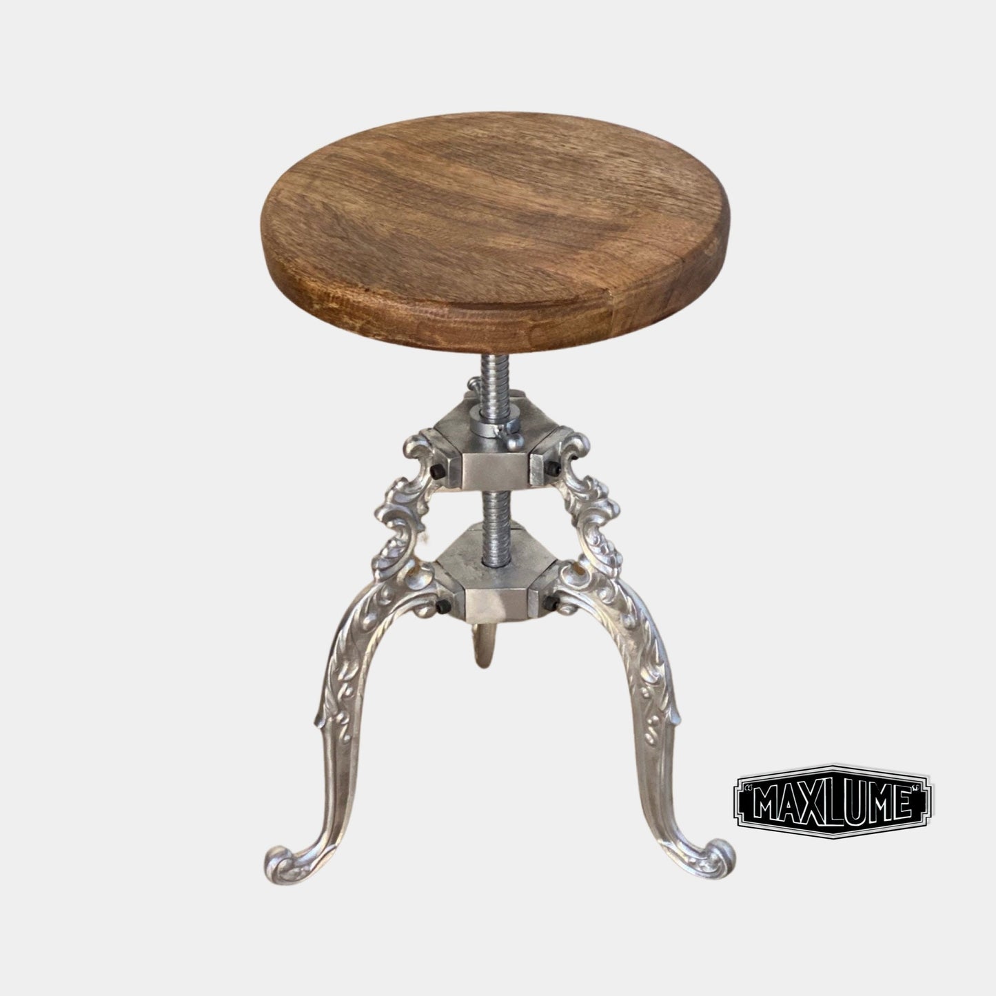 Maxlume ~ Industrial Wooden Top Bar Stool | Vintage Style | Solid Cast Metal | Floor Standing