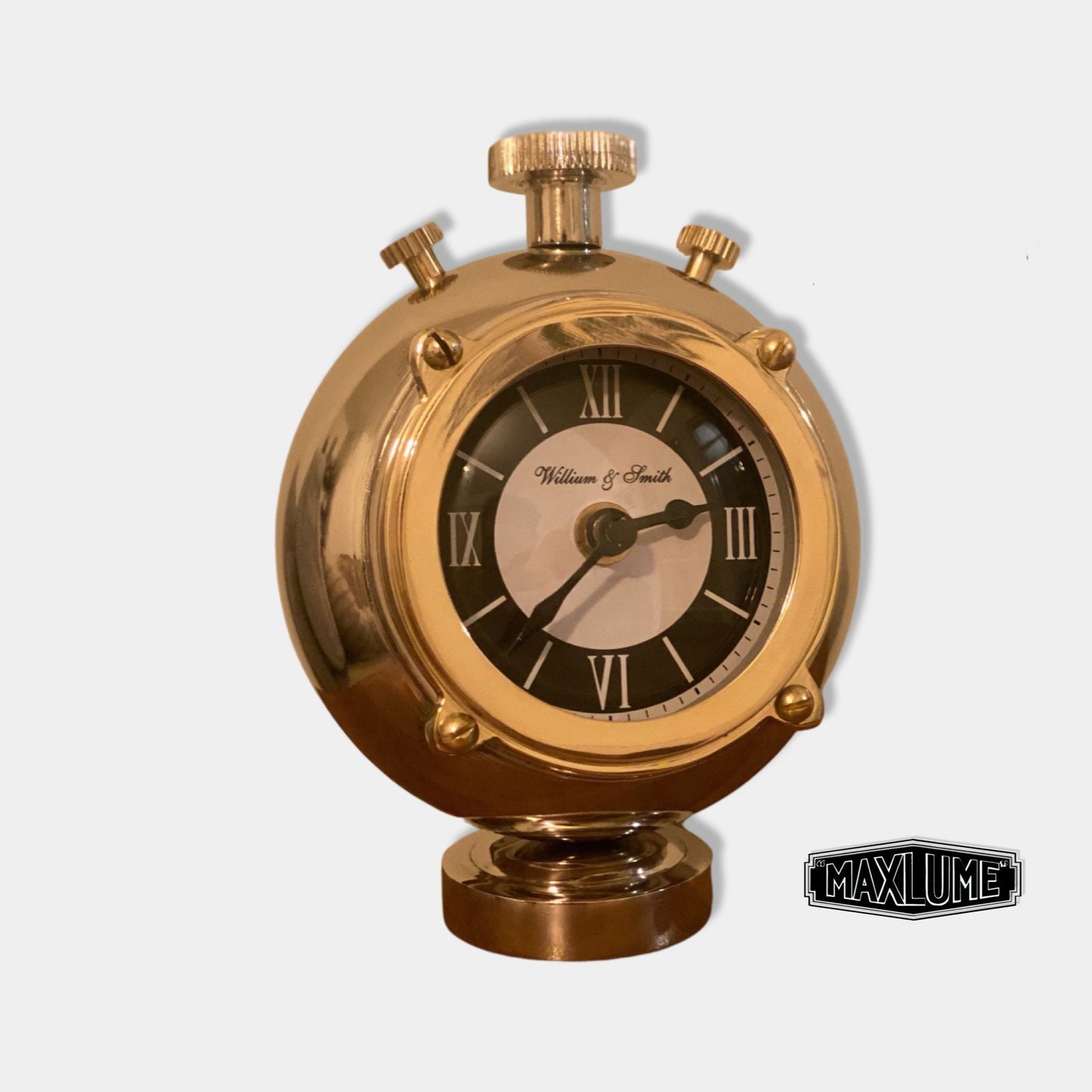 Maxlume ~ William & Smith Pocket Watch Table Clock Polished Nickel Solid Brass Ship Nautical Vintage Industrial Decor