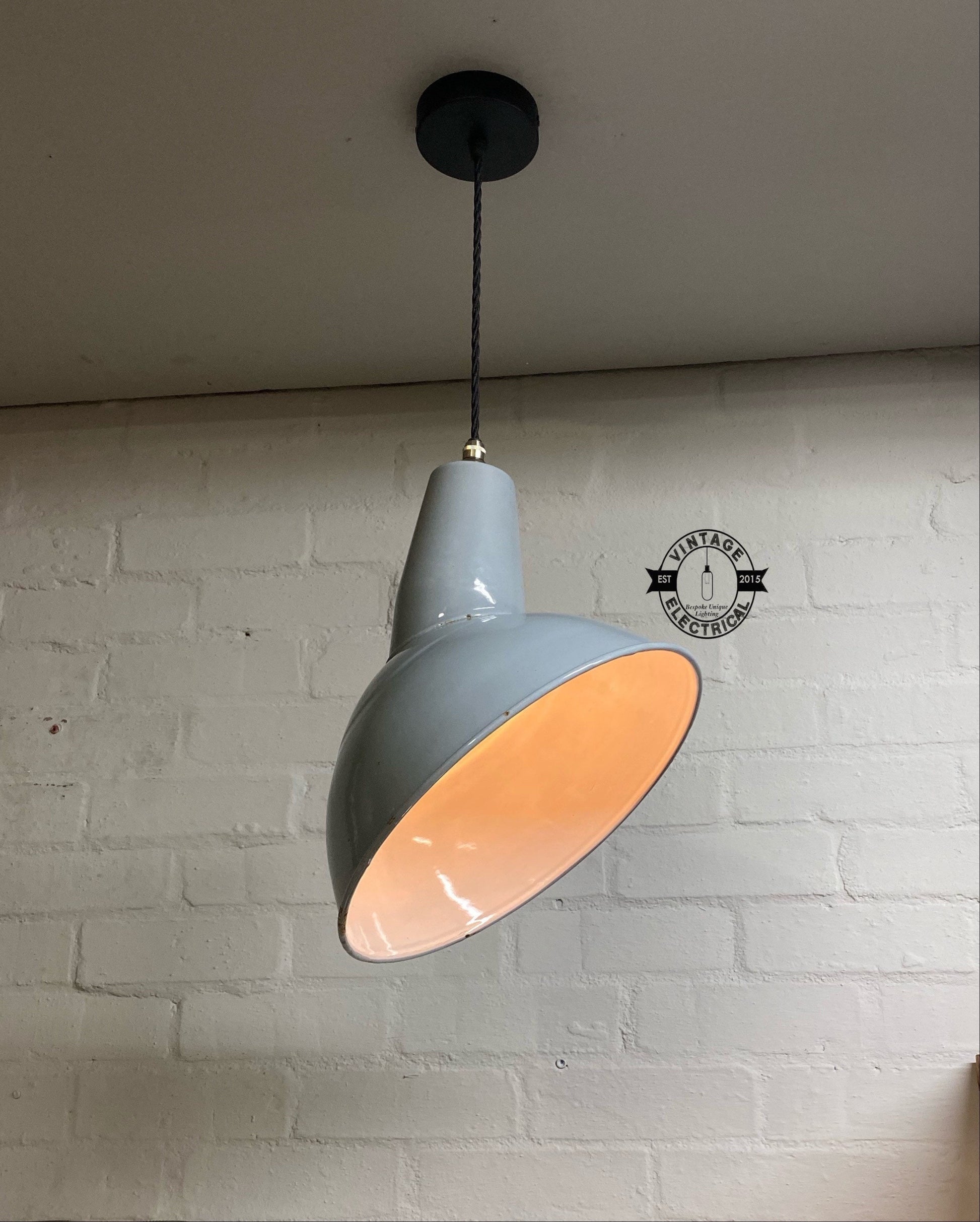Benjamin 1950s Grey Industrial Parabolic Shade Pendant Set Light | Ceiling Dining Room Kitchen Table | Vintage 1 x Edison Filament Bulb Lamp