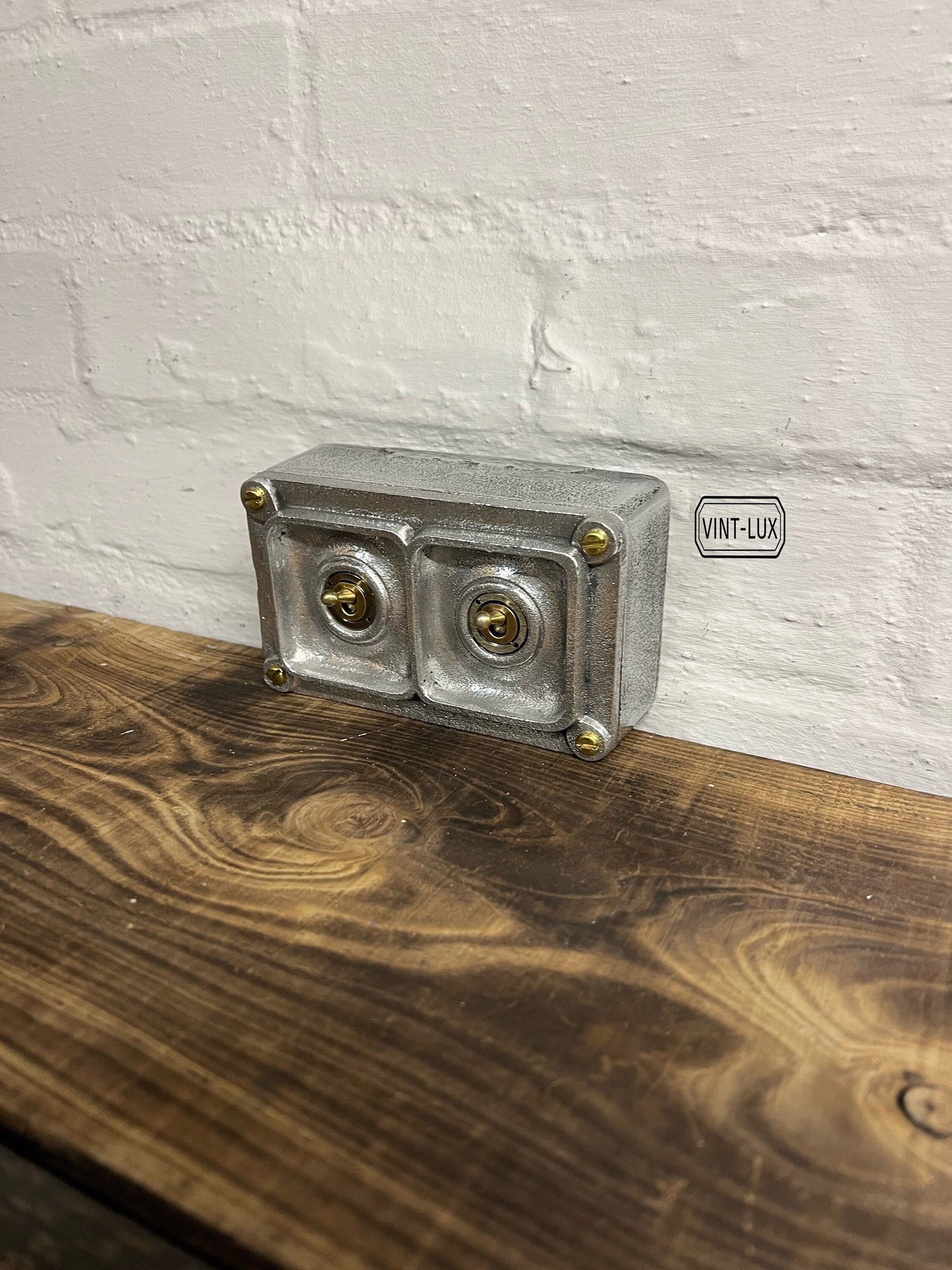 Double 2 Gang Solid Cast Metal Light Switch Industrial 2 Way - BS EN Approved Vintage Crabtree 1950’s Style