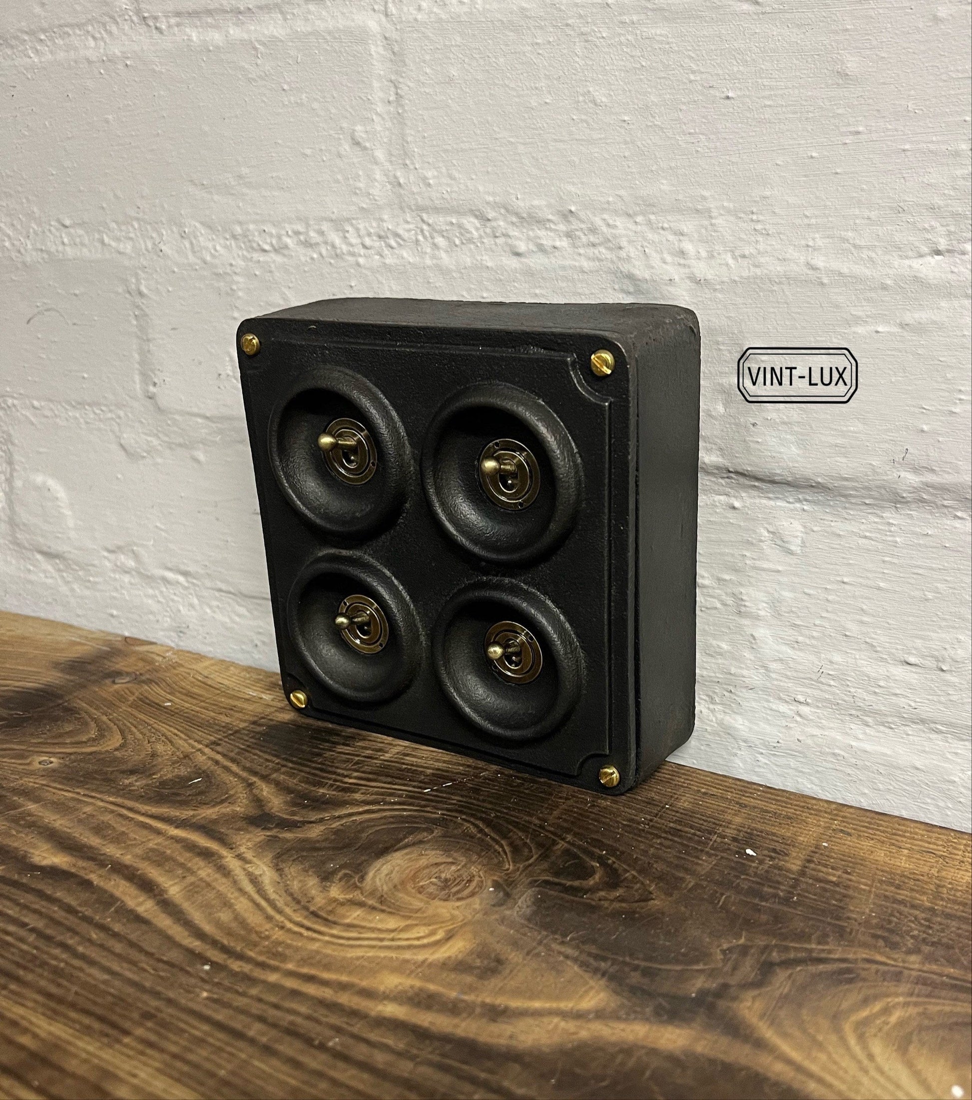 4 Gang 2 Way Black Zinc Solid Cast Metal Light Switch Industrial - BS EN Approved Vintage Crabtree 1950’s Style
