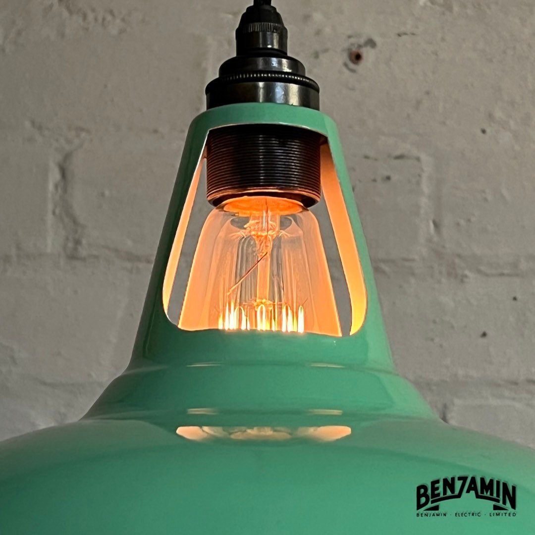Cawston ~ Fresh Teal 3 x Solid Shade 1932 Design Pendant Set Galvanised Cluster Track Light | Dining Room | Kitchen Table | Vintage