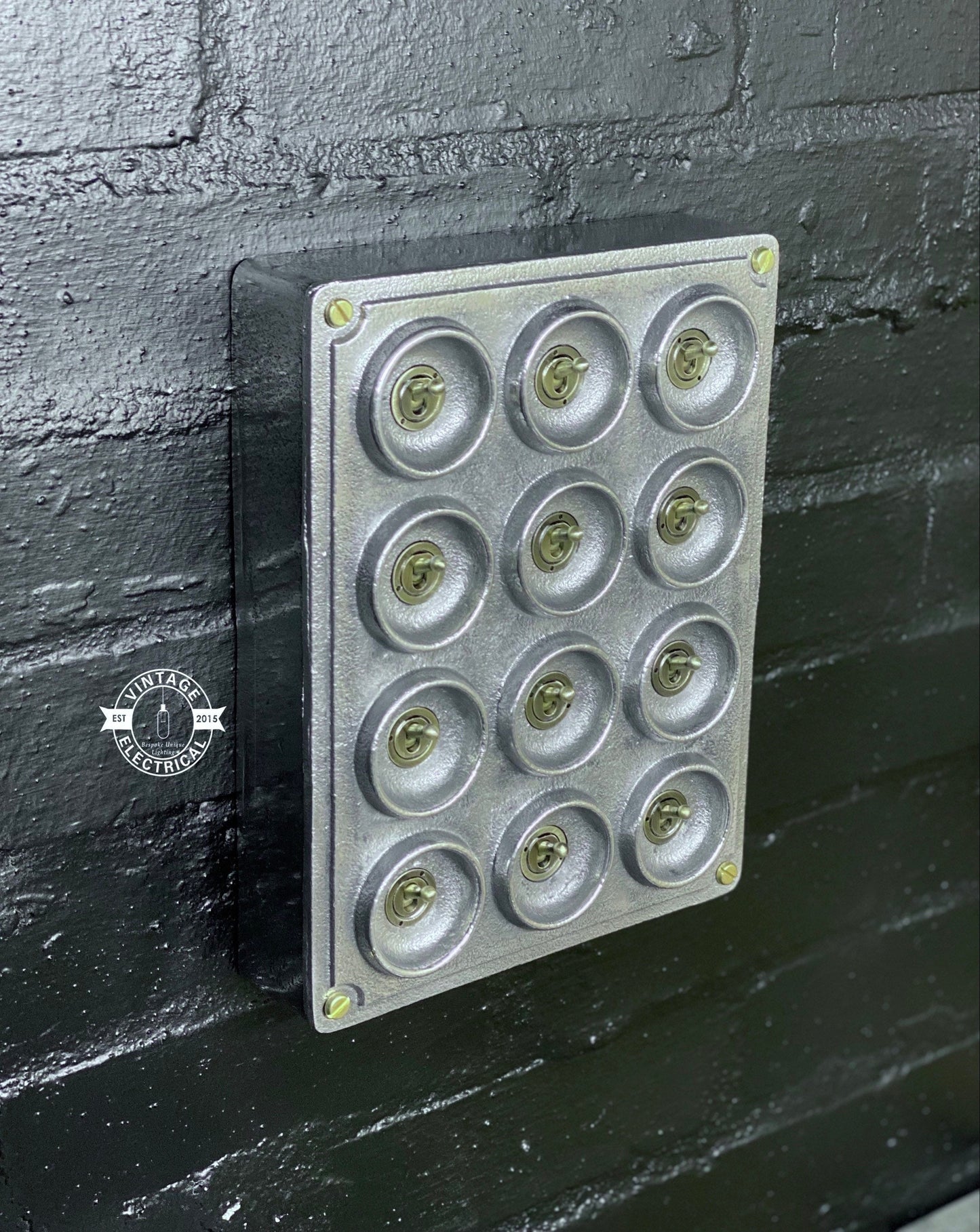 12 Gang 2 Way Solid Cast Metal Conduit Light Switch Industrial - BS EN Approved Vintage Crabtree 1950’s Style
