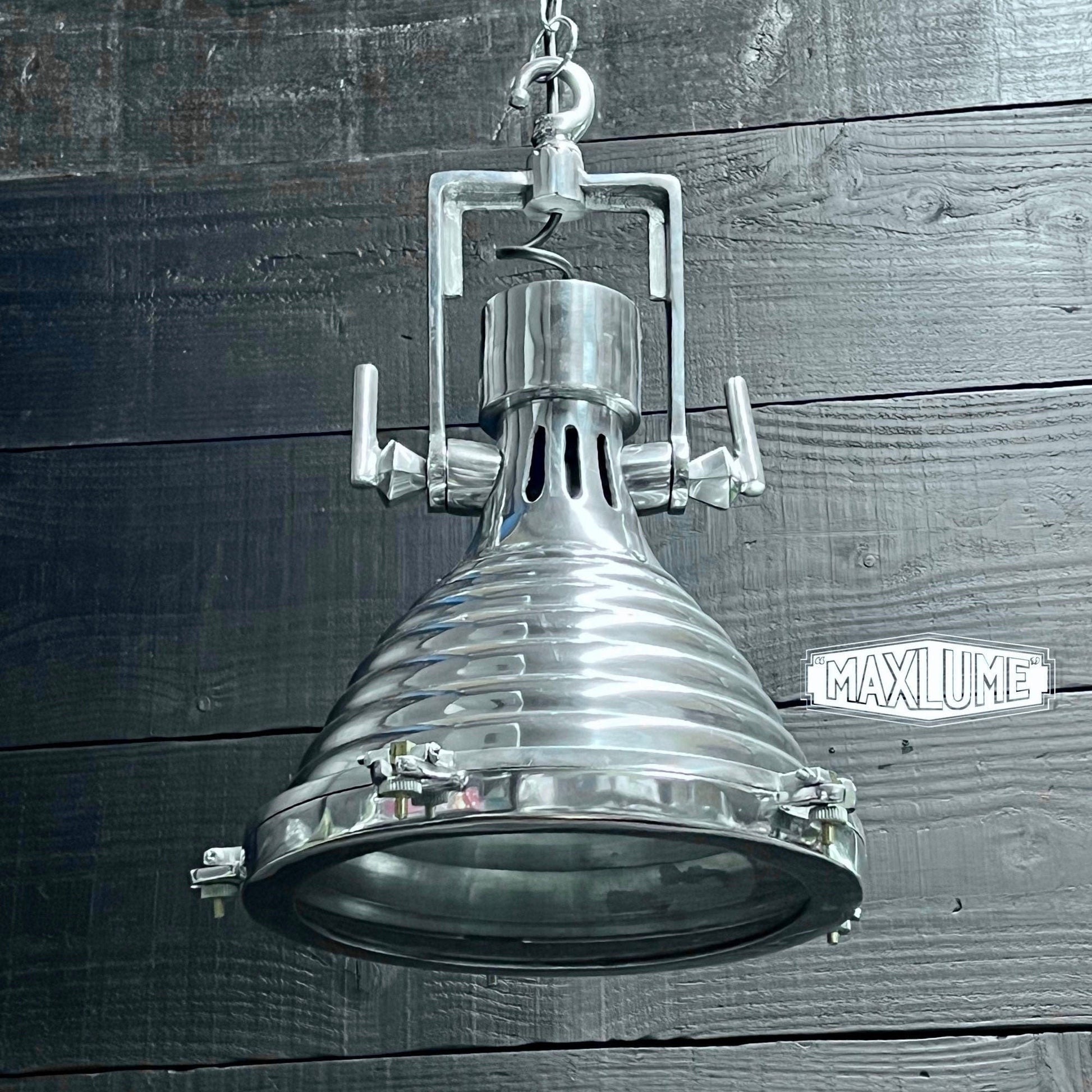 Industrial Fluted Hanging Cargo Ship Nautical Light | Marine Spotlight | Kitchen Island Table Lighting | Vintage Wiska Design