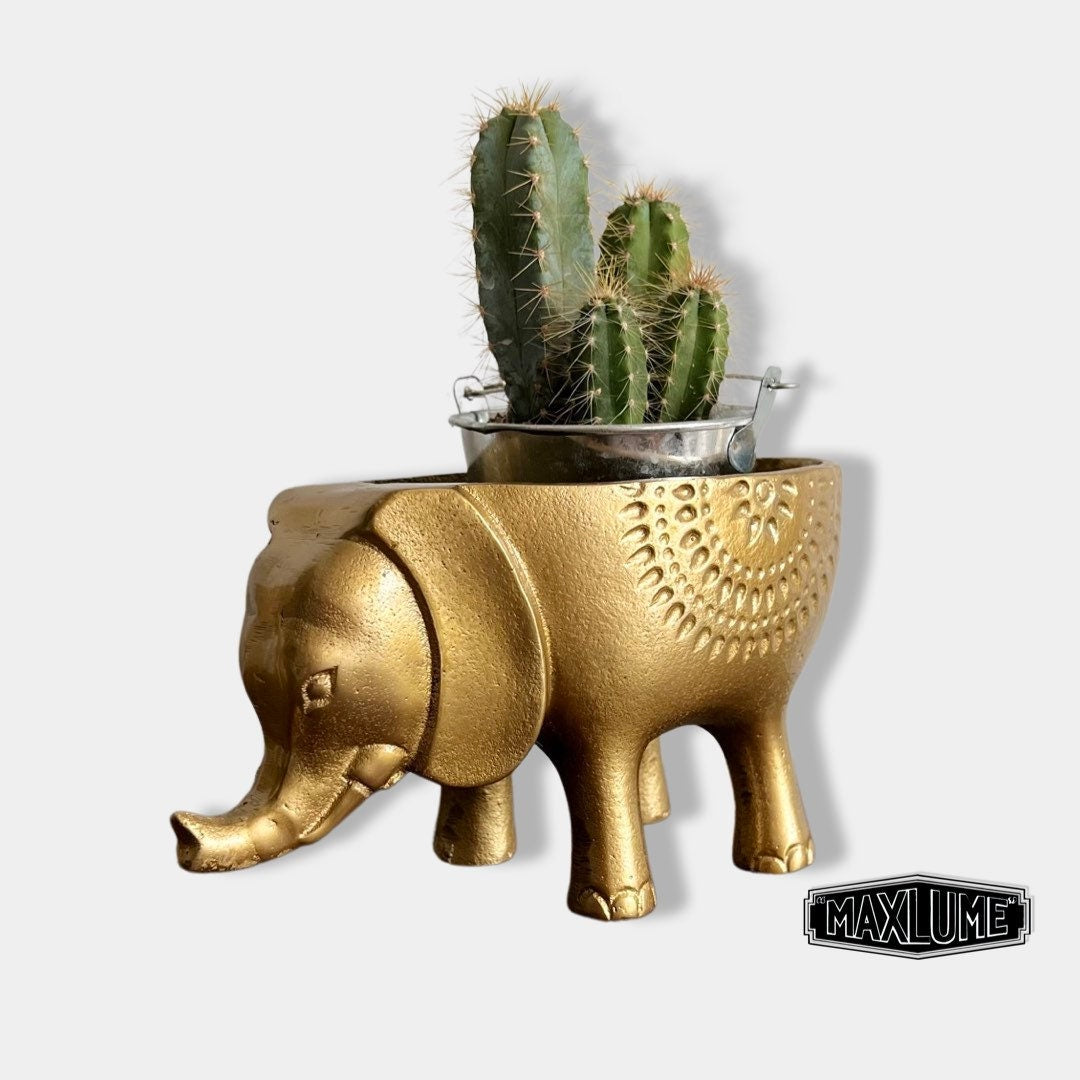 Maxlume - Elephant Solid Cast Brass Metal Planter Pot for Succulents & Plants | Safari Planter | Animal Pot | Unique Planter |