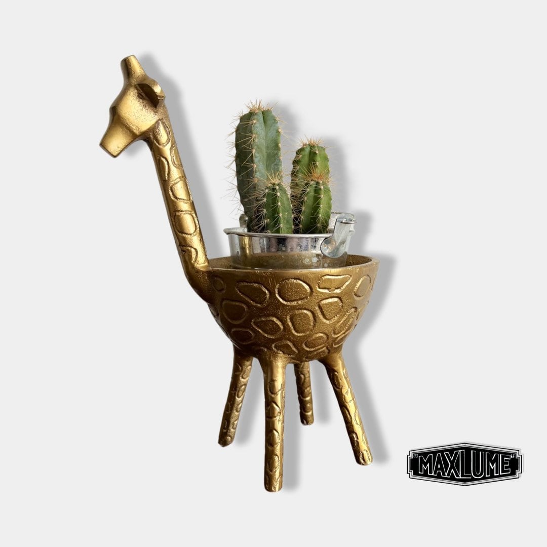 Maxlume - Giraffe Solid Cast Brass Metal Planter Pot for Succulents & Plants | Safari Planter | Animal Pot | Unique Planter |